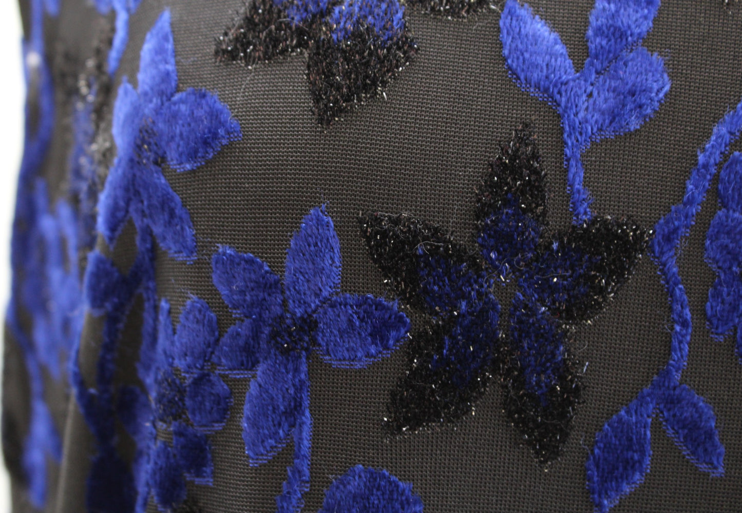 Tahari ASL Levine Black Blue Metallic Burnout Velvet Fit and Flare Dress Size 12
