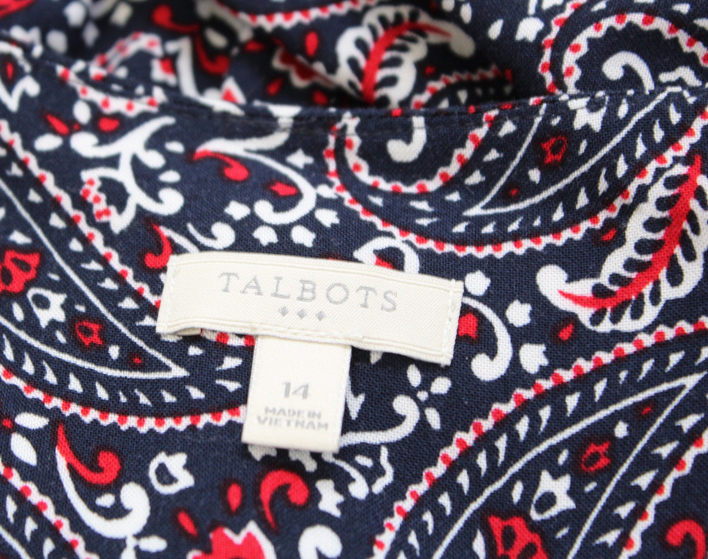 Talbots Navy Blue Red Bandana Paisley Print Sleeveless Casual Dress Size 14