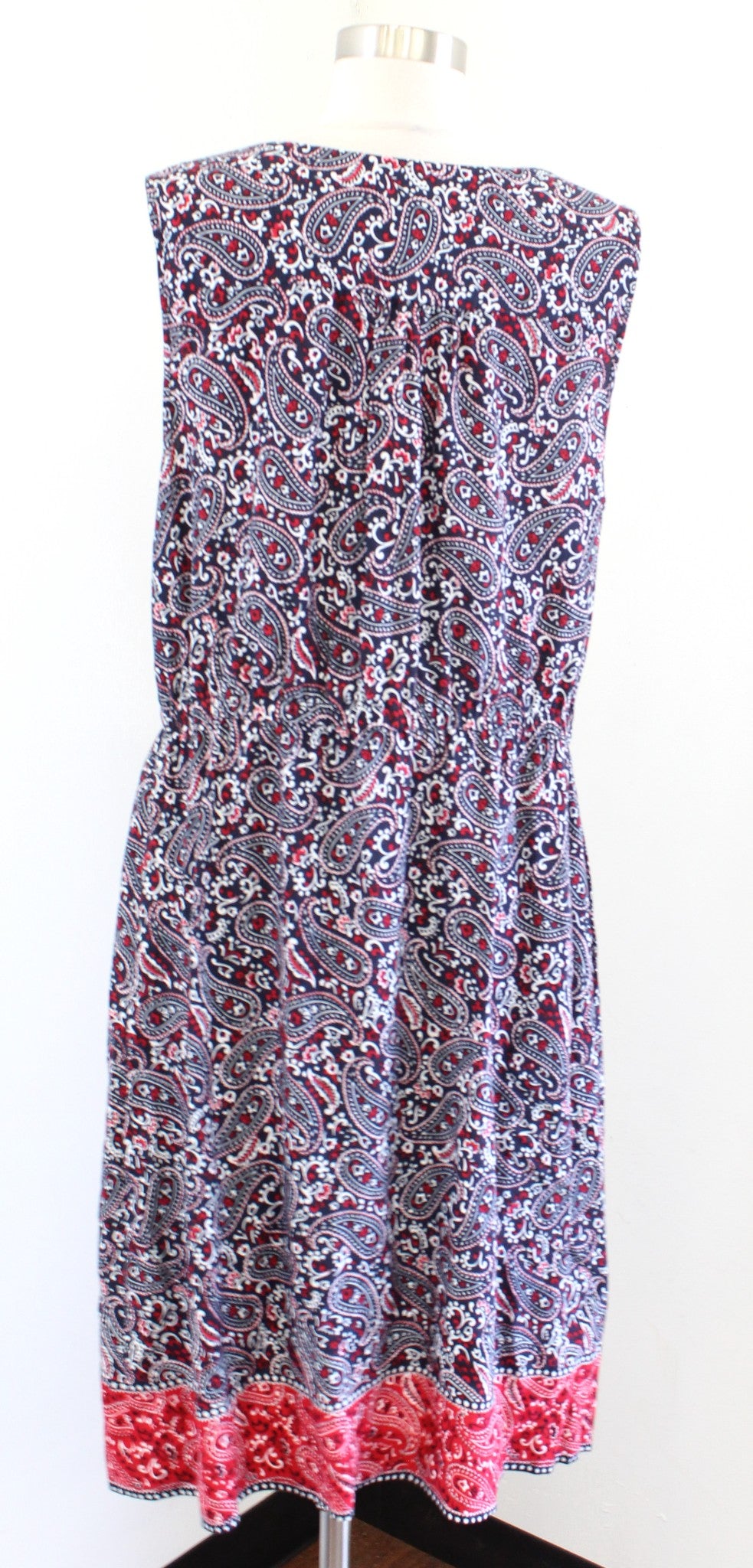 Talbots Navy Blue Red Bandana Paisley Print Sleeveless Casual Dress Size 14