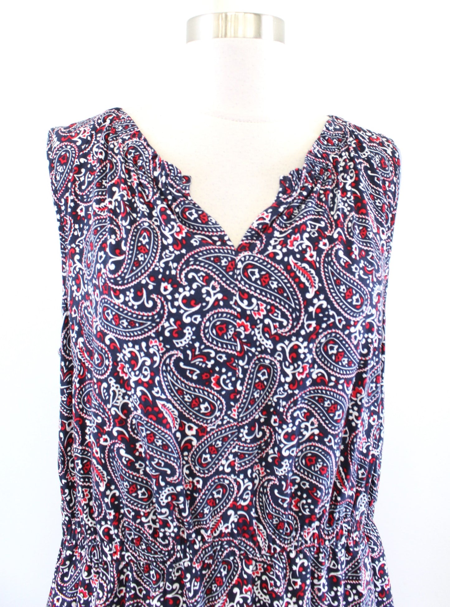 Talbots Navy Blue Red Bandana Paisley Print Sleeveless Casual Dress Size 14