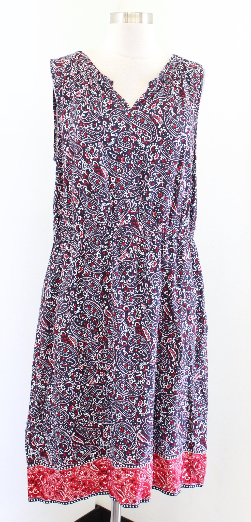 Talbots Navy Blue Red Bandana Paisley Print Sleeveless Casual Dress Size 14