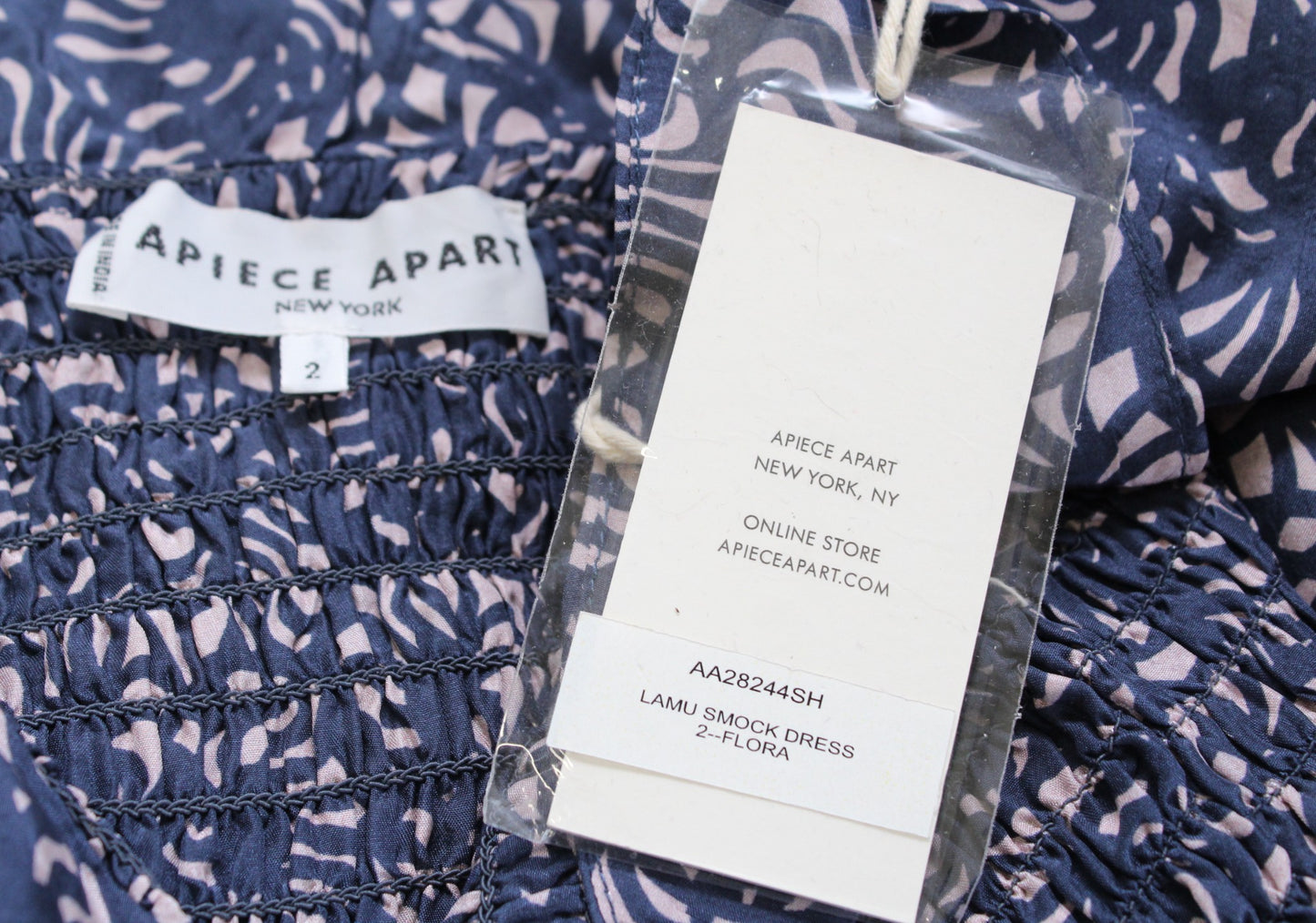 NWT Apiece Apart Lamu Blue Silk Smocked Ruffle Off the Shoulder Midi Dress Sz 2