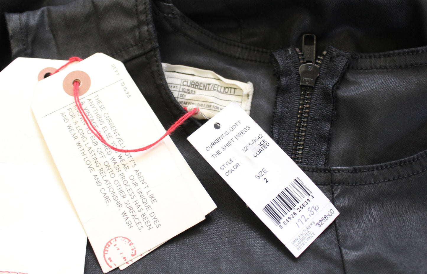 NWT Current Elliott the Shift Dress in Coated Black Size 2 Sleeveless Revolve