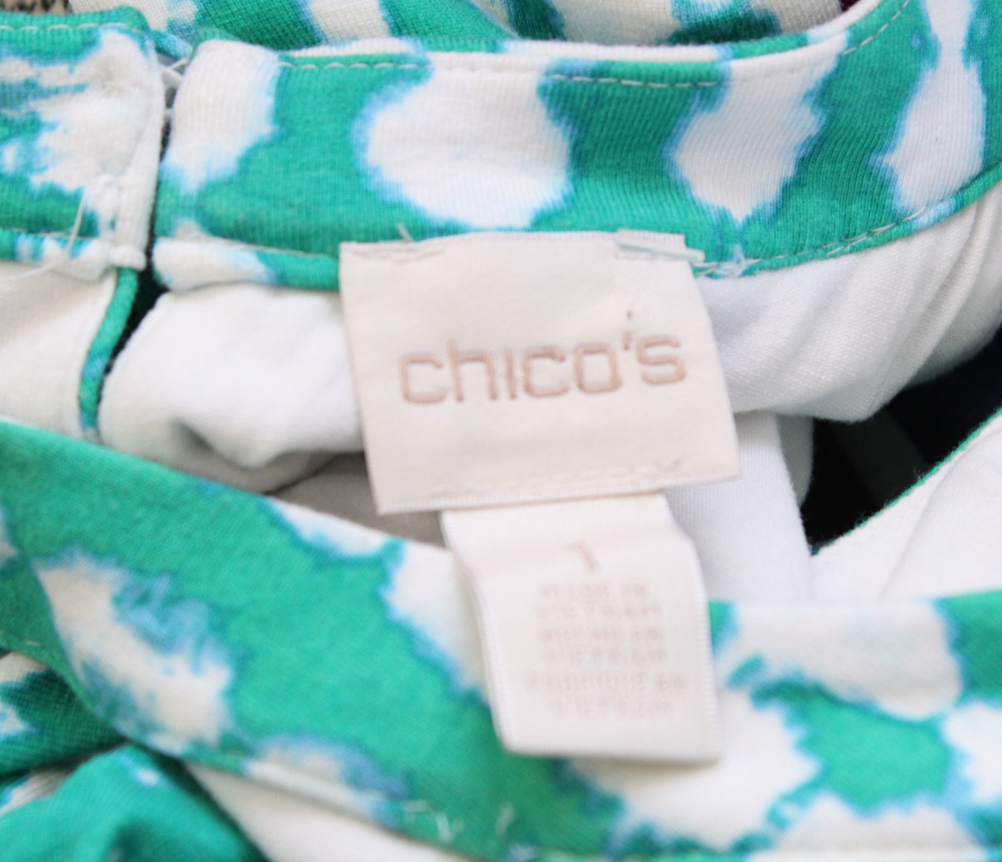 Chicos Green Tie Dye Batik Popover Breezy Maxi Dress Size 1 Sleeveless Layered