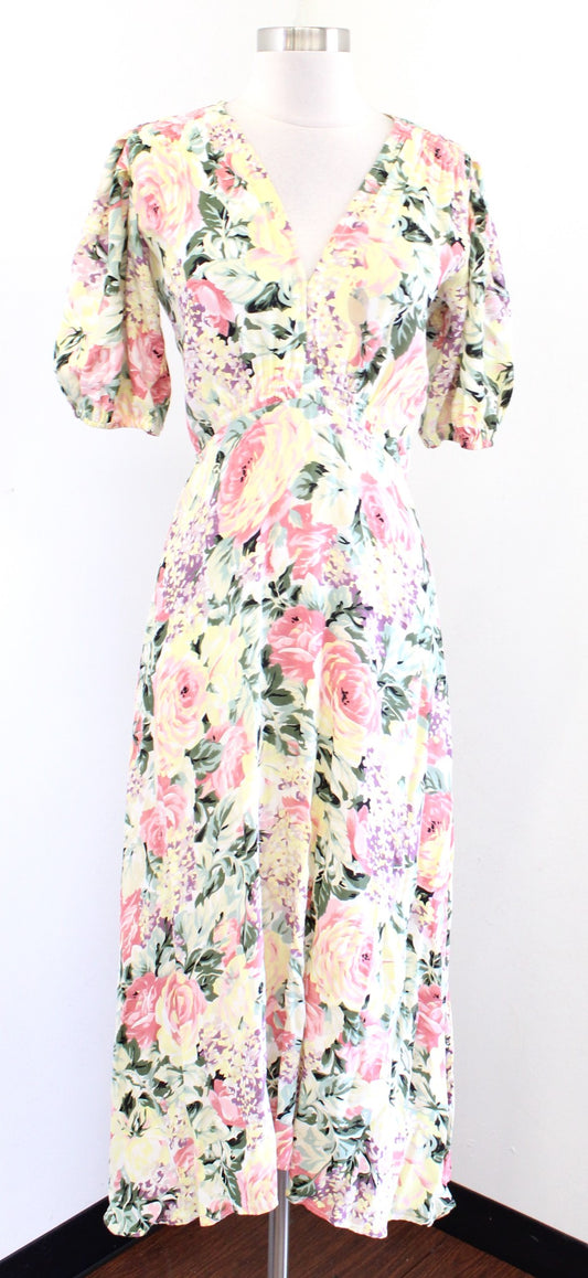 Faithfull the Brand Anthropologie Venissa Vintage Floral Print Midi Dress Size 4