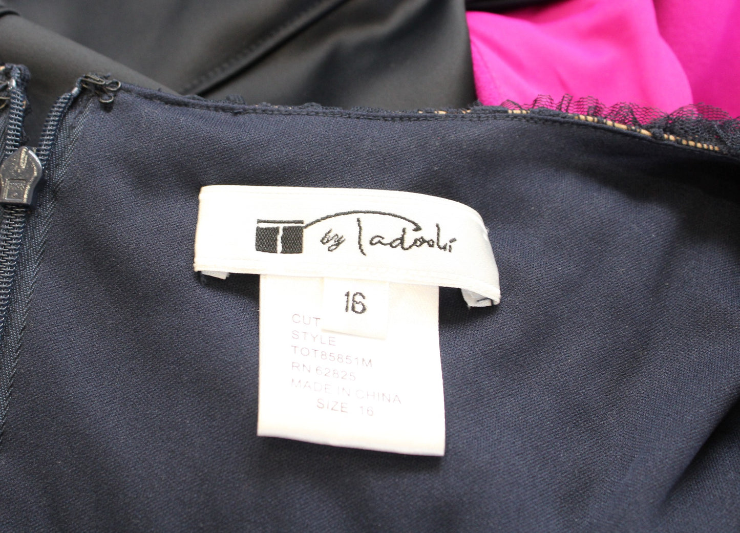 T by Tadashi Shoji Navy Blue Satin Bandage Lace Sheath Dress Size 16 Cocktail