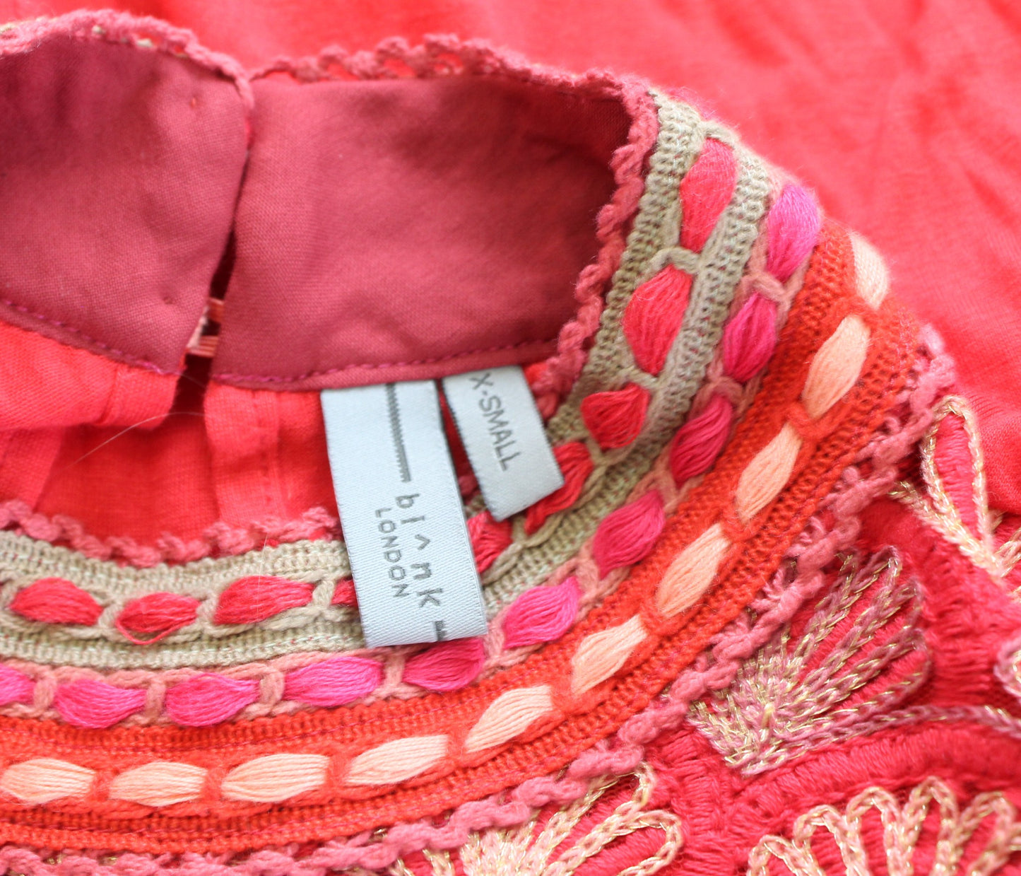 Blank London Bl^nk Anthropologie Zelda Red Lace Mesh Embroidered Top Blouse XS Sleeveless