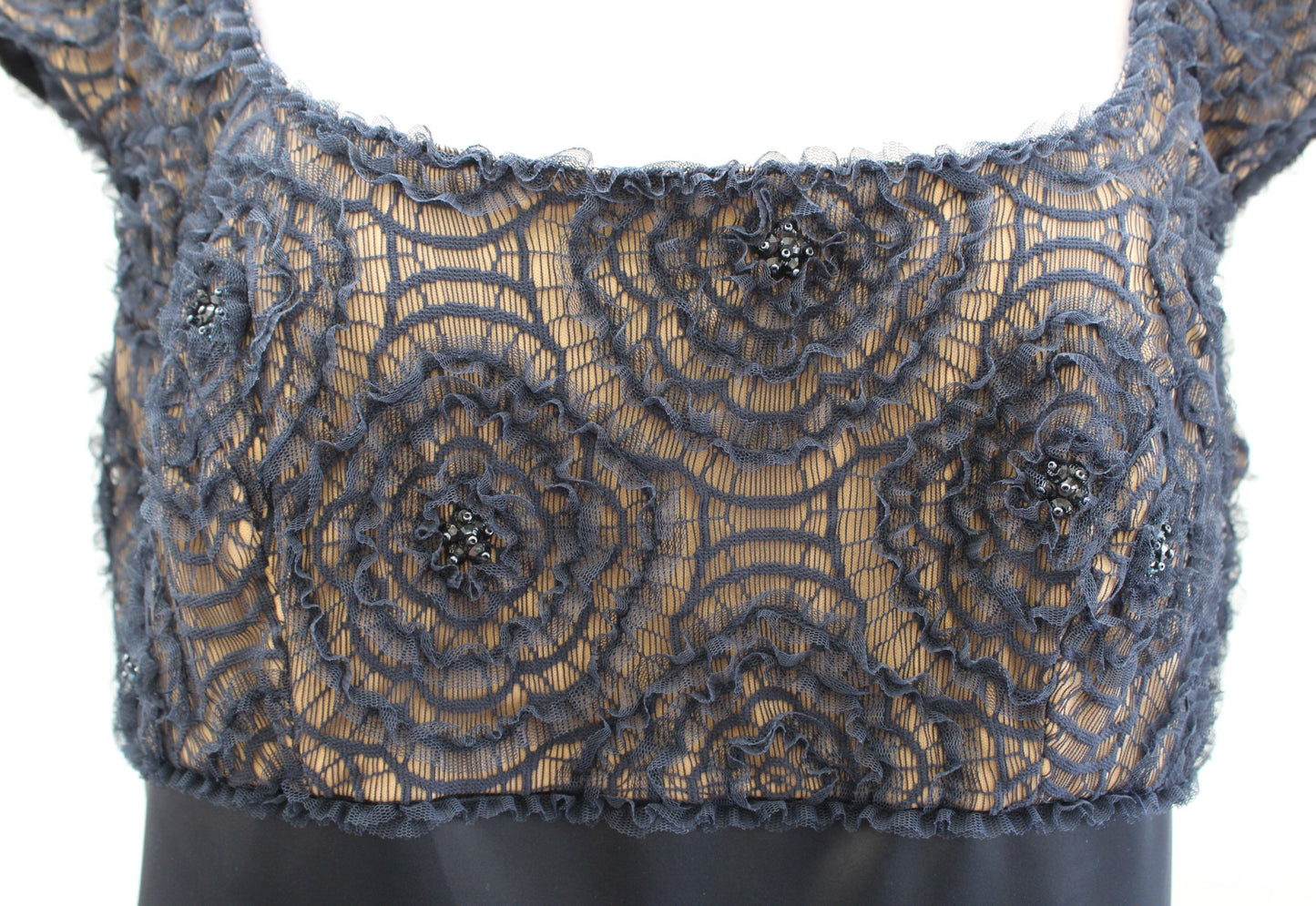 T by Tadashi Shoji Navy Blue Satin Bandage Lace Sheath Dress Size 16 Cocktail