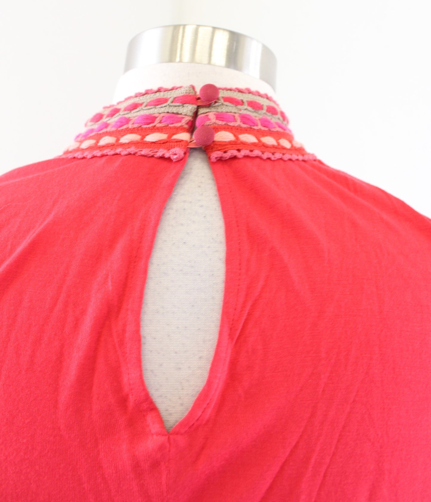 Blank London Bl^nk Anthropologie Zelda Red Lace Mesh Embroidered Top Blouse XS Sleeveless