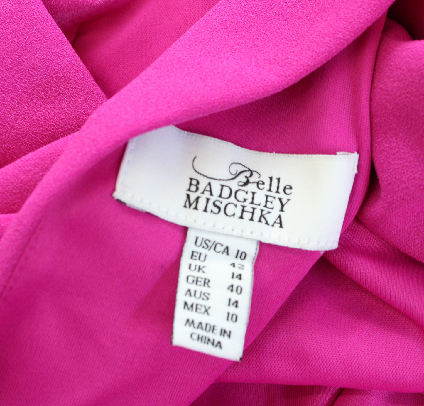 Belle Badgley Mischka Fuschia Foldover Collar Cutout Back Tie Waist Dress Sz 10