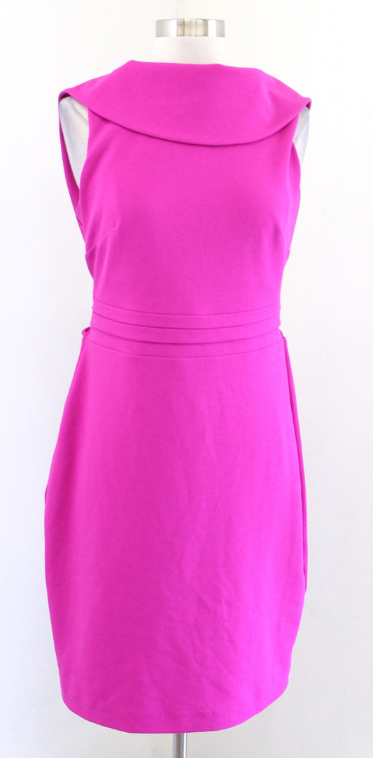 Belle Badgley Mischka Fuschia Foldover Collar Cutout Back Tie Waist Dress Sz 10