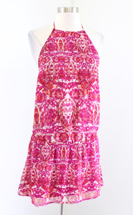 Show Me Your Mumu Hammock Scrunch Halter Mini Dress Size S Pink Multi Open Back