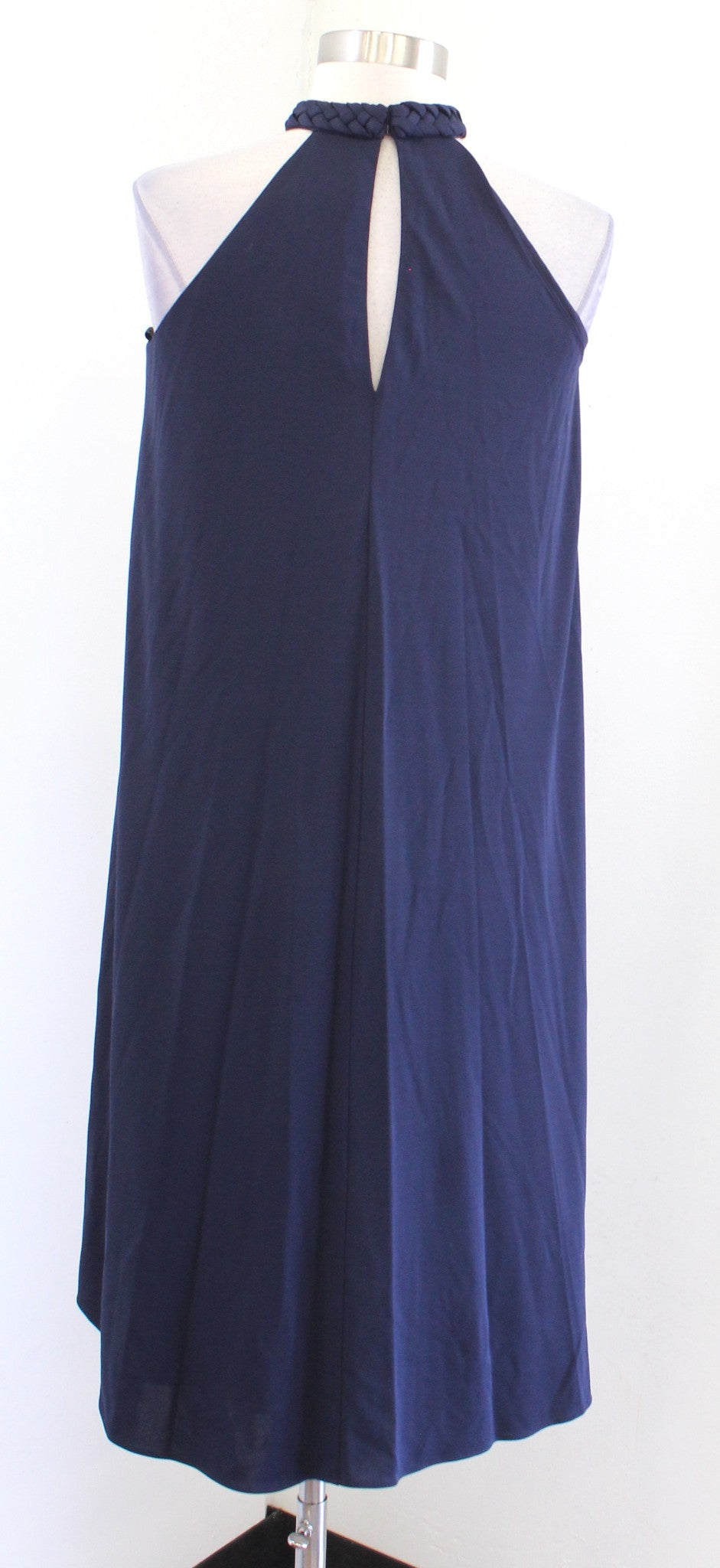 NWT $545 Halston Marie Navy Blue Halter Draped Asymmetrical Hem Jersey Dress 0
