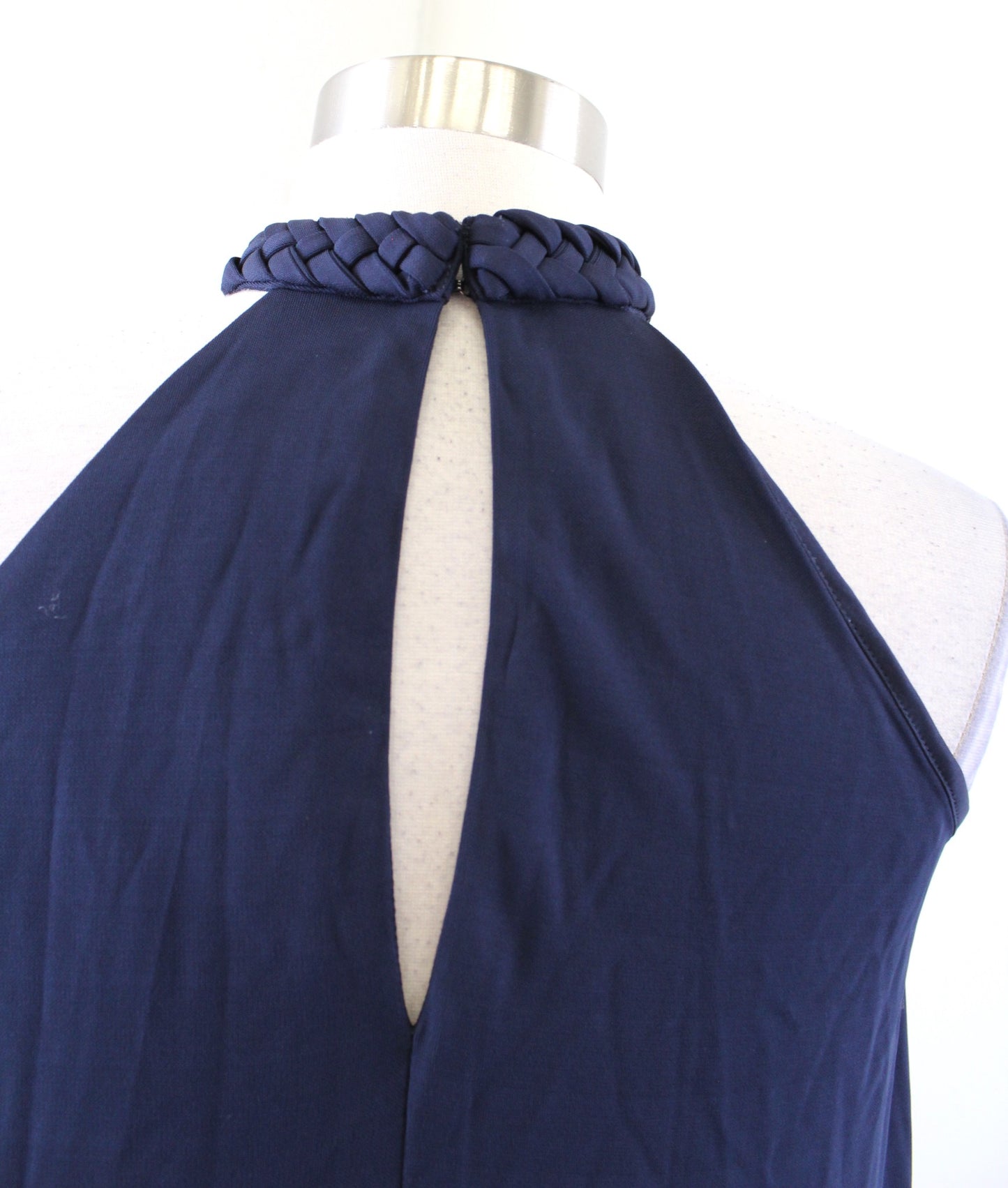 NWT $545 Halston Marie Navy Blue Halter Draped Asymmetrical Hem Jersey Dress 0