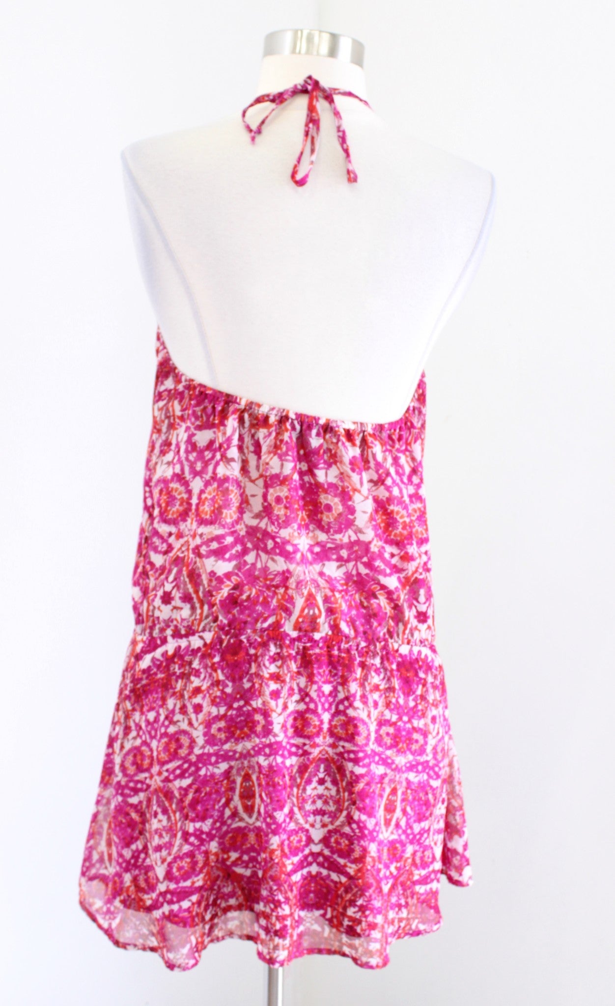 Show Me Your Mumu Hammock Scrunch Halter Mini Dress Size S Pink Multi Open Back