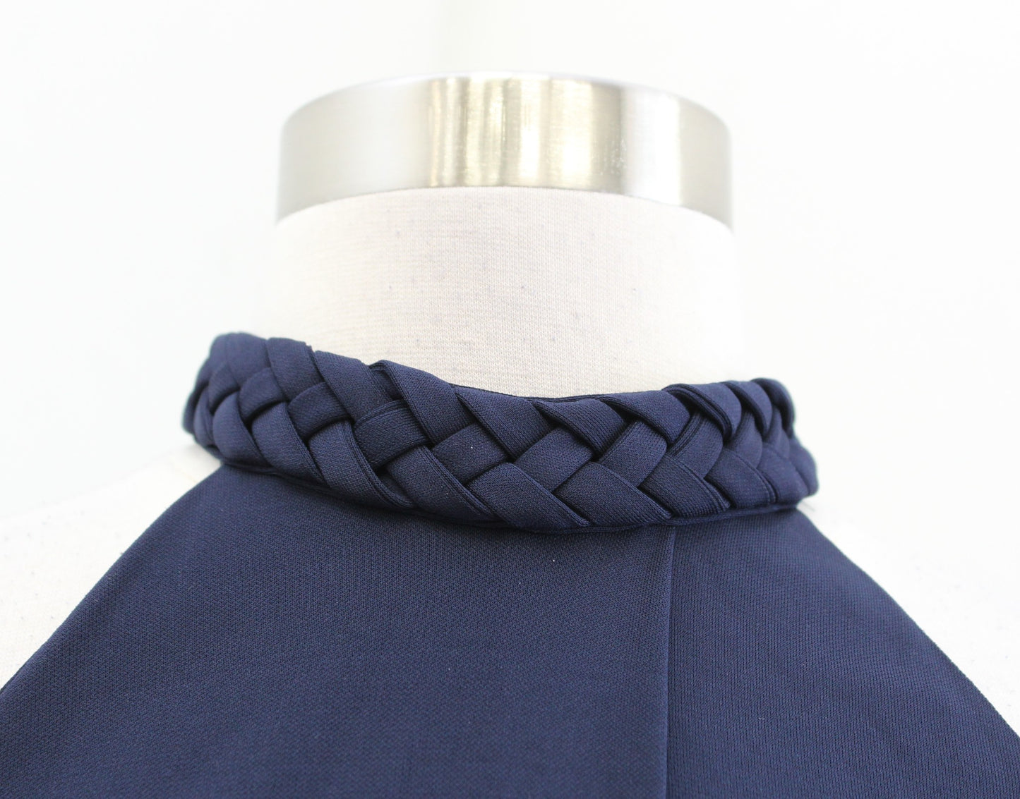 NWT $545 Halston Marie Navy Blue Halter Draped Asymmetrical Hem Jersey Dress 0