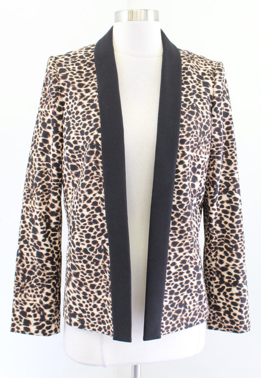 Tahari ASL Levine Black Brown Leopard Print Color Block Lapel Blazer Jacket Sz 4