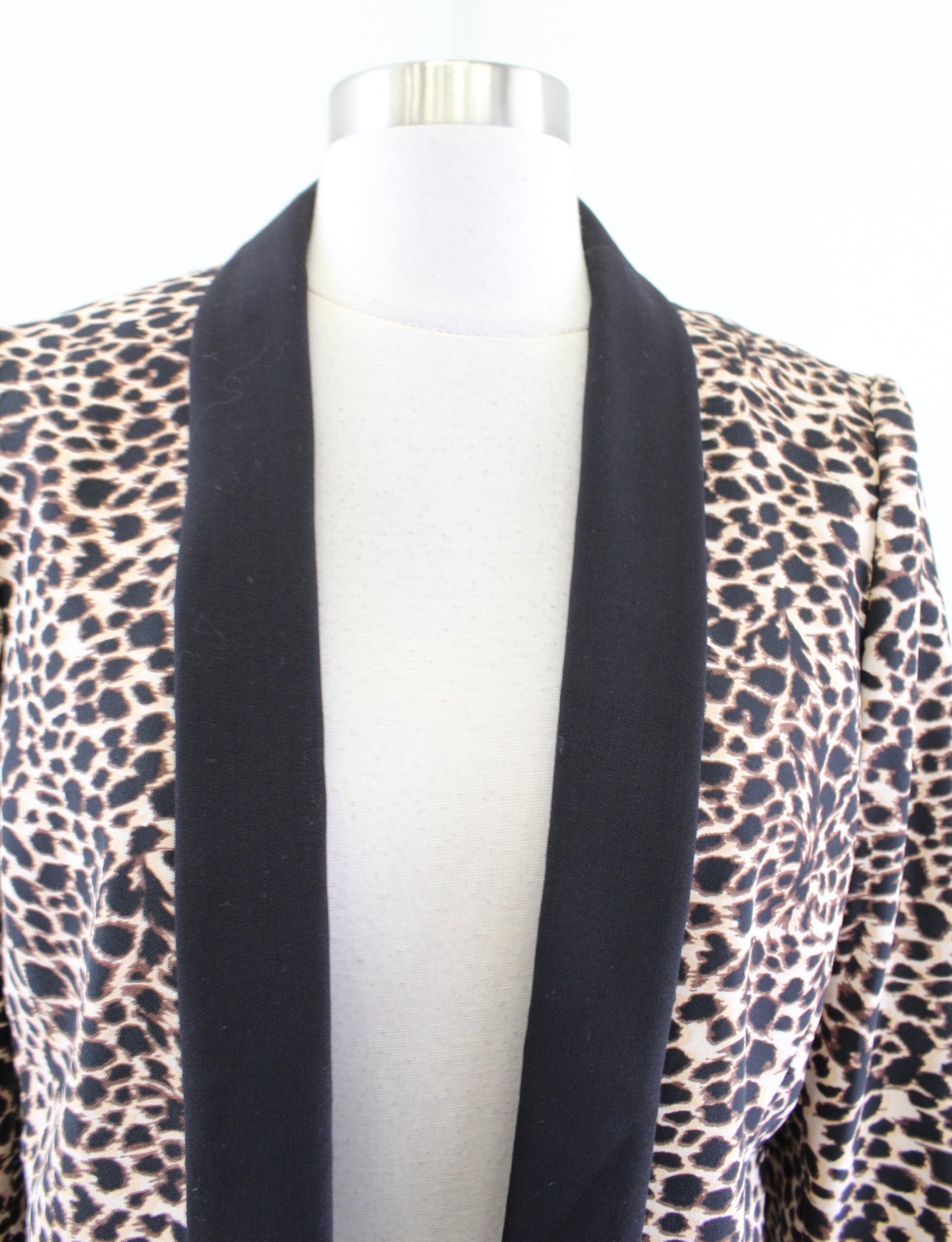 Tahari ASL Levine Black Brown Leopard Print Color Block Lapel Blazer Jacket Sz 4