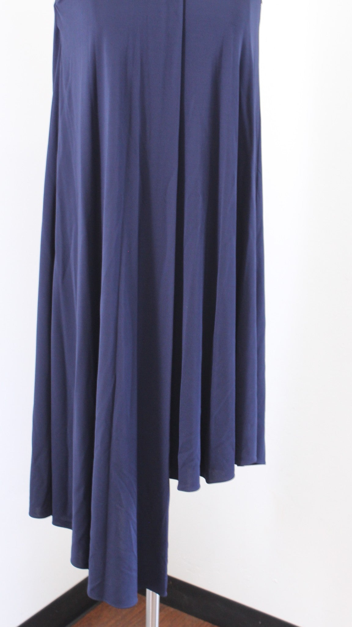 NWT $545 Halston Marie Navy Blue Halter Draped Asymmetrical Hem Jersey Dress 0