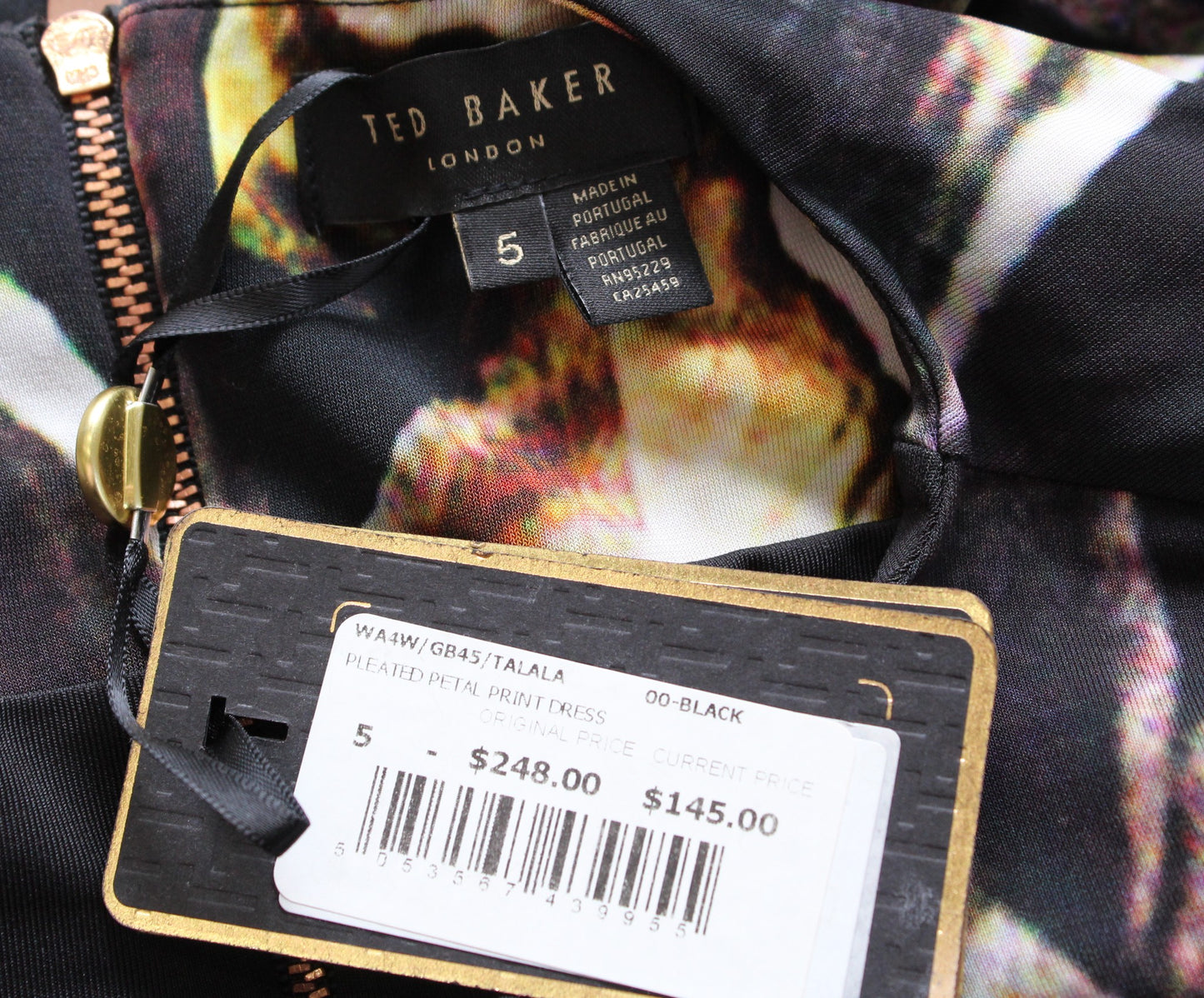 NWT Ted Baker Talala Graphic Floral Print Twist Ruched Jersey Sheath Dress Sz 5