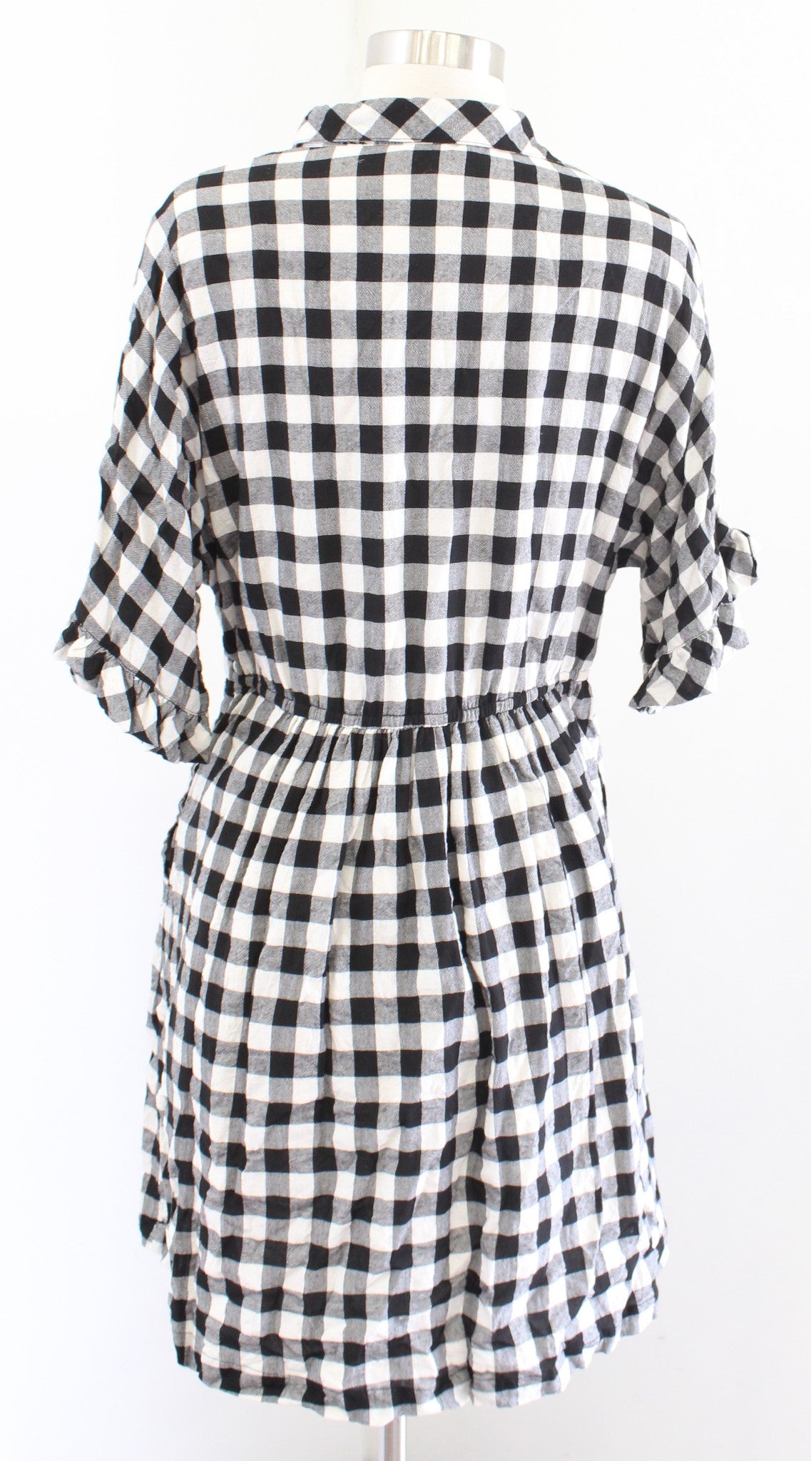 Porridge Anthropologie Dinah Black White Gingham Plaid Shirt Dress Size M