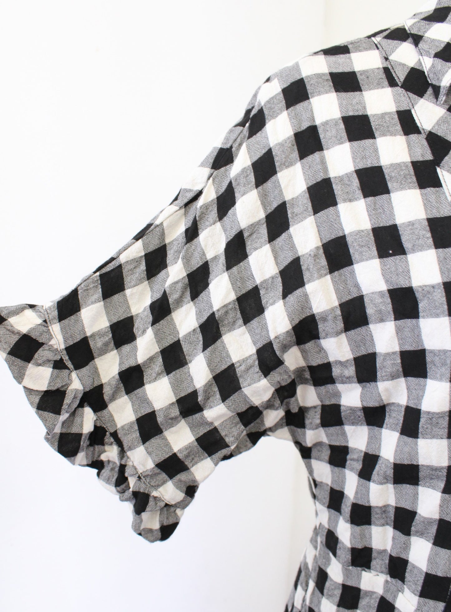 Porridge Anthropologie Dinah Black White Gingham Plaid Shirt Dress Size M