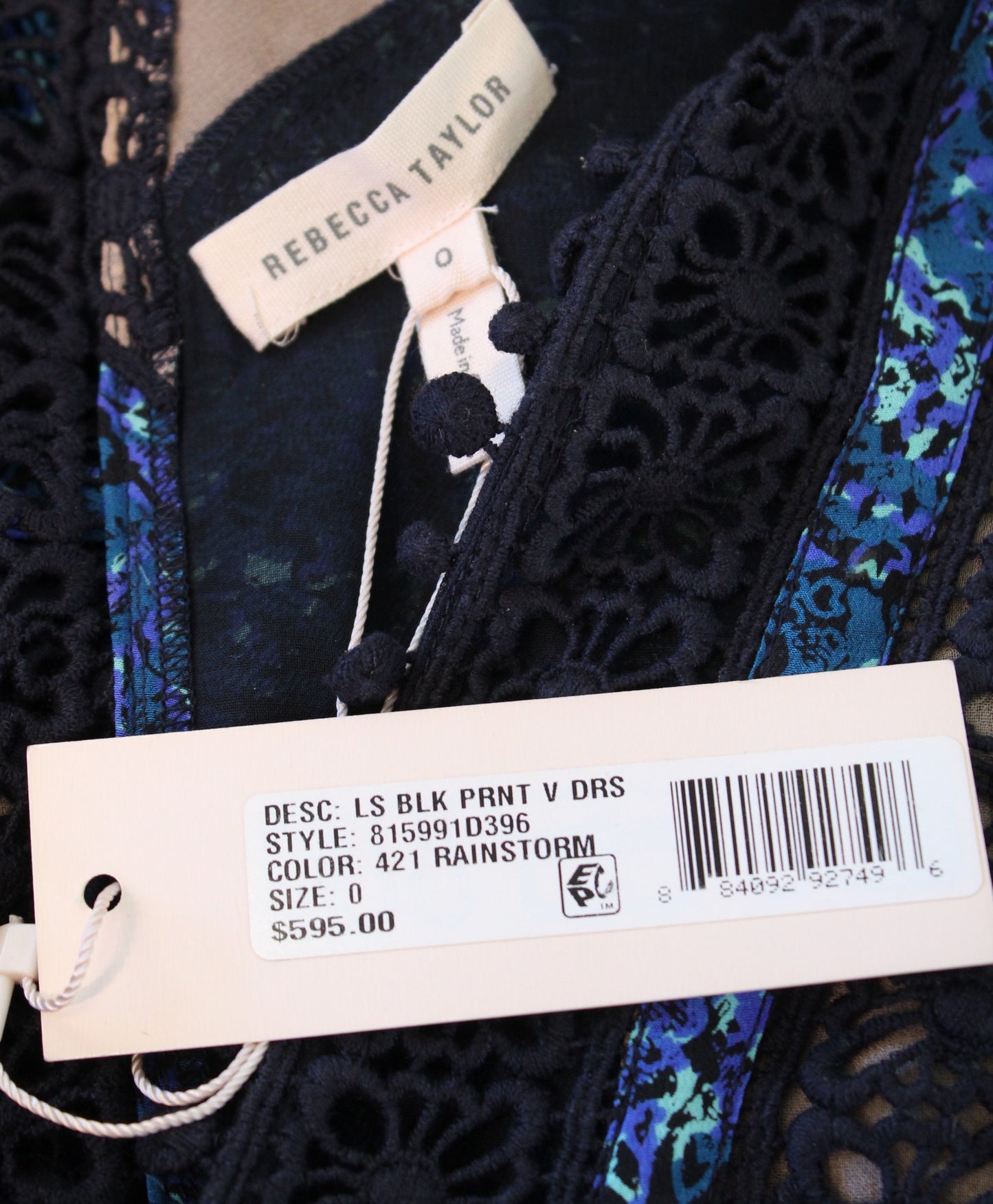 NWT $595 Rebecca Taylor Blue Floral Crochet Lace Cutout Cold Shoulder Dress Sz 0