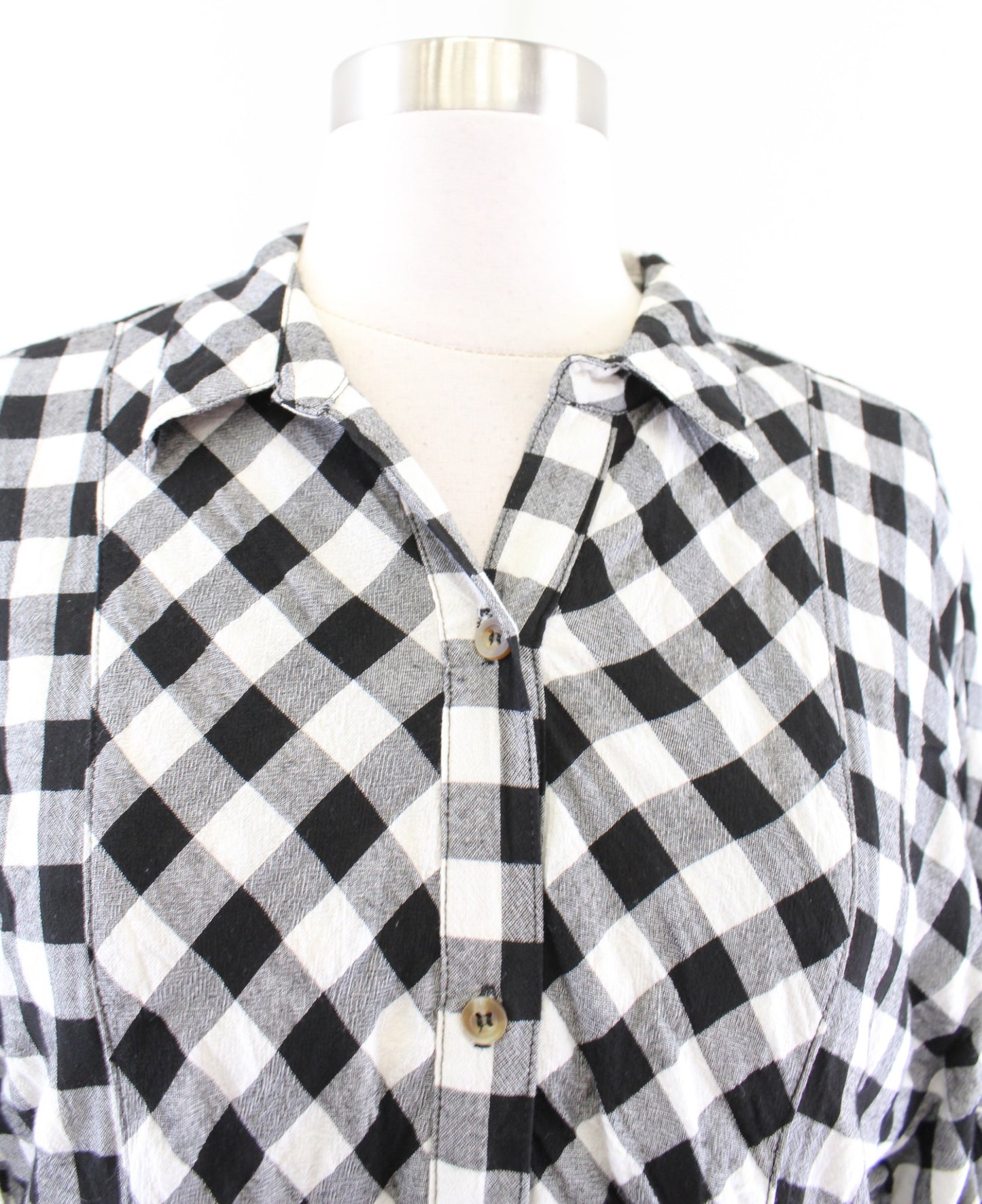 Porridge Anthropologie Dinah Black White Gingham Plaid Shirt Dress Size M