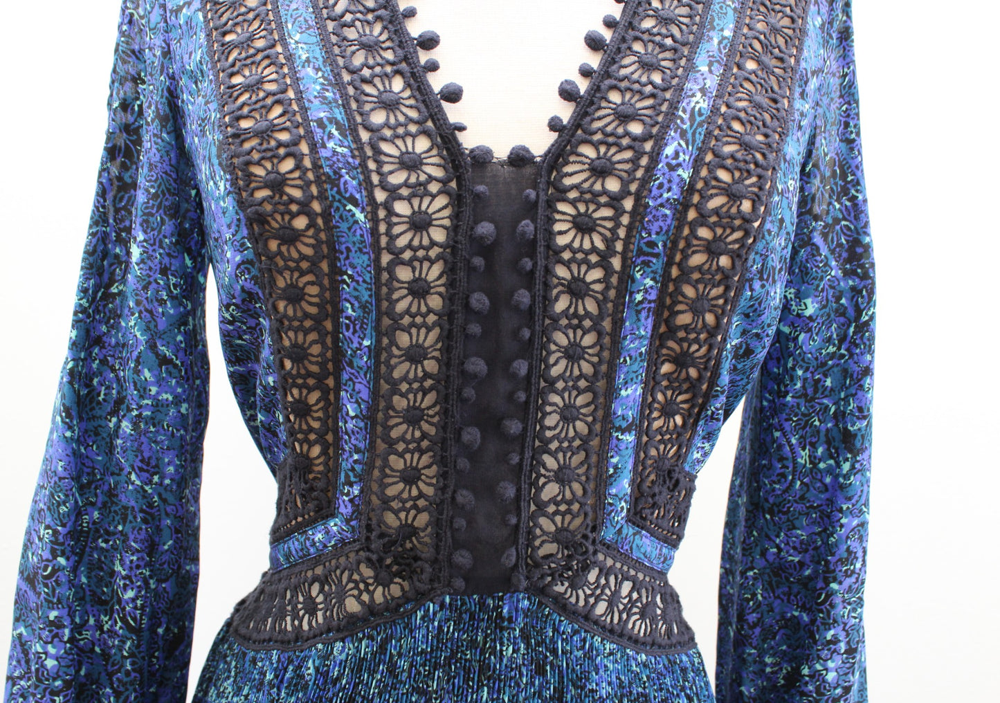 NWT $595 Rebecca Taylor Blue Floral Crochet Lace Cutout Cold Shoulder Dress Sz 0