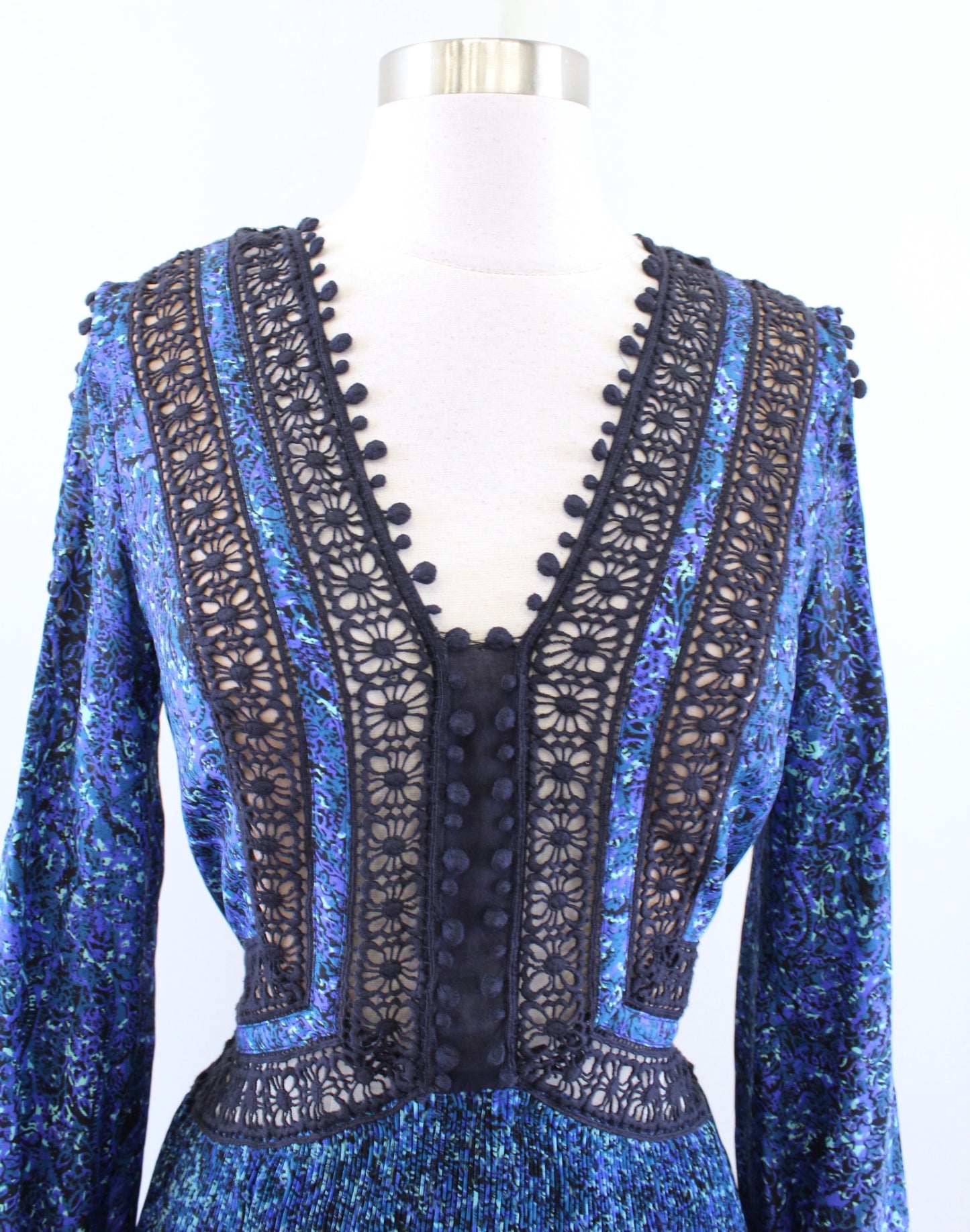 NWT $595 Rebecca Taylor Blue Floral Crochet Lace Cutout Cold Shoulder Dress Sz 0