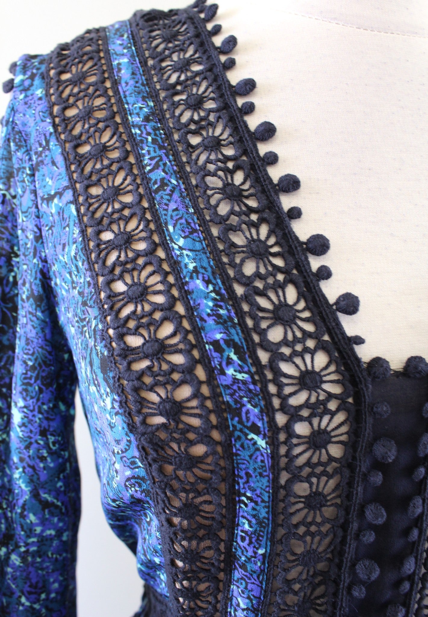 NWT $595 Rebecca Taylor Blue Floral Crochet Lace Cutout Cold Shoulder Dress Sz 0