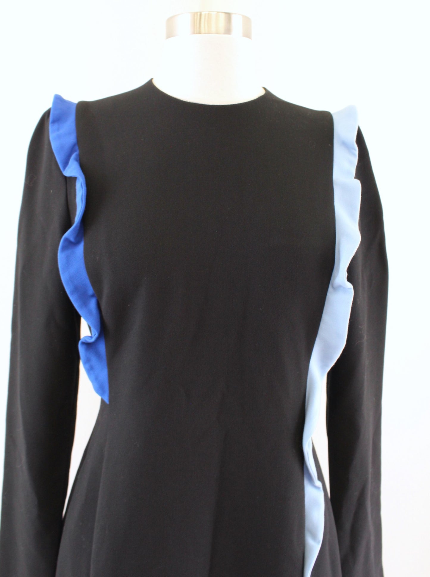 Black Halo Womens Black Blue Ruffle Trim Long Sleeve Sheath Dress Size 6 Career