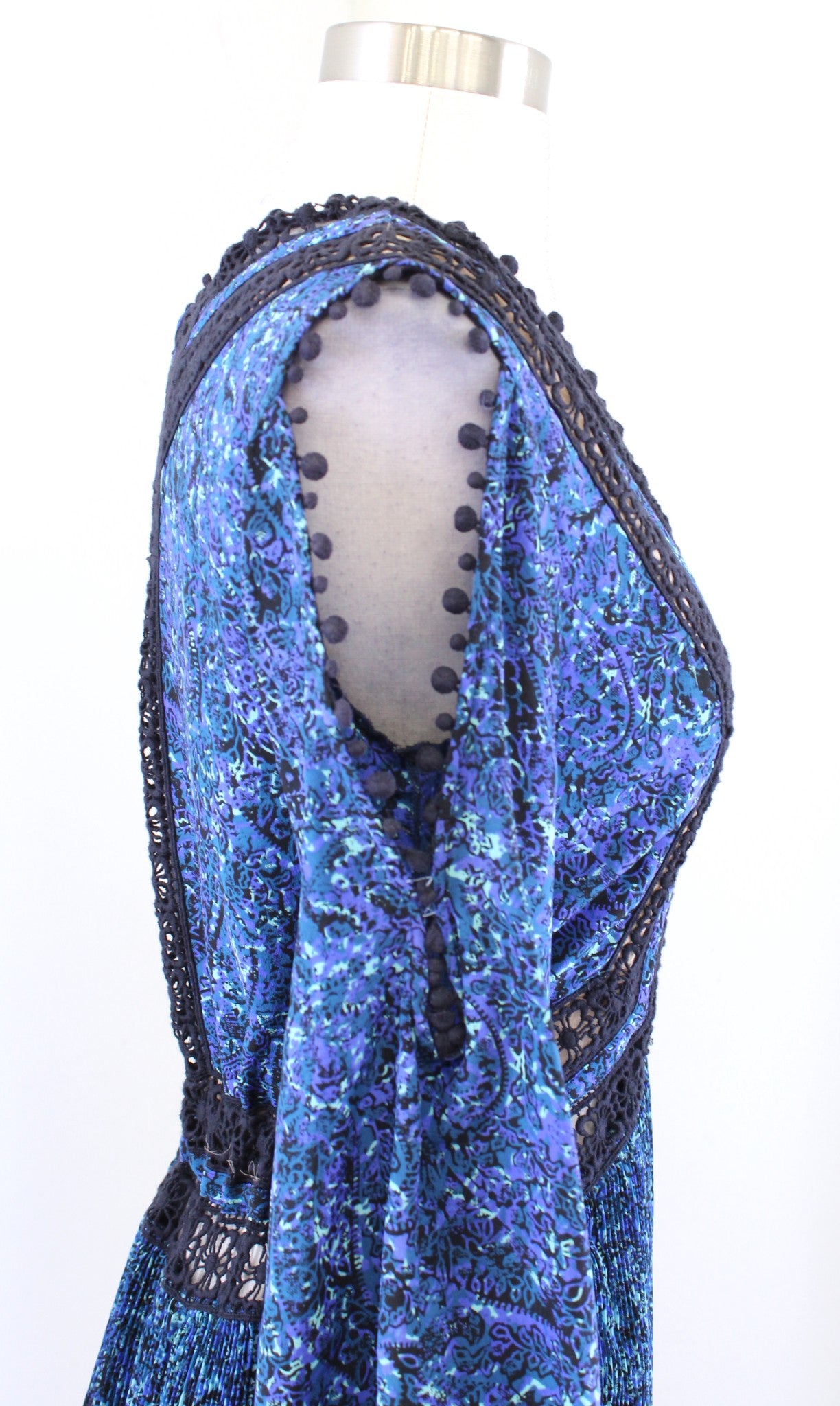 NWT $595 Rebecca Taylor Blue Floral Crochet Lace Cutout Cold Shoulder Dress Sz 0