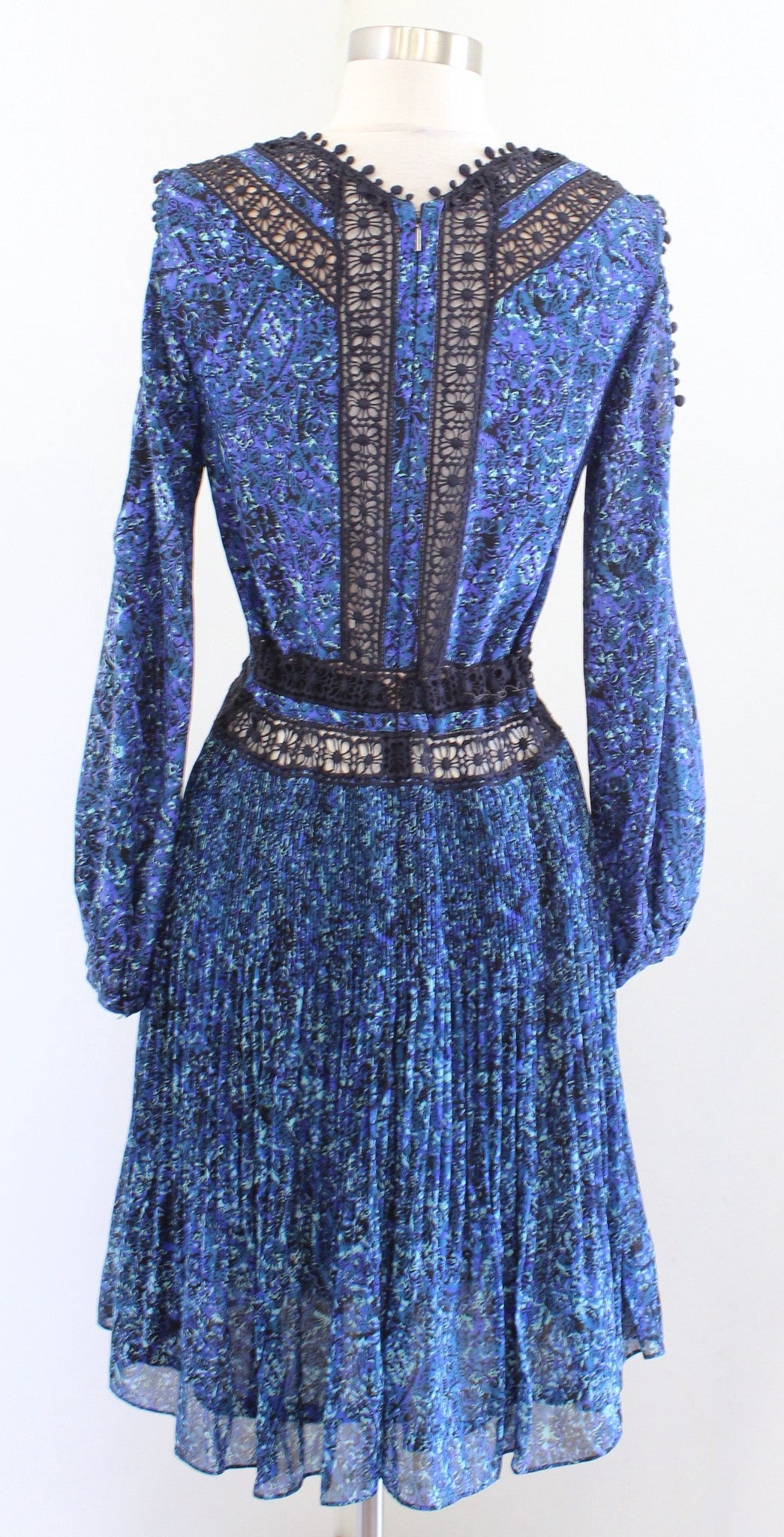 NWT $595 Rebecca Taylor Blue Floral Crochet Lace Cutout Cold Shoulder Dress Sz 0