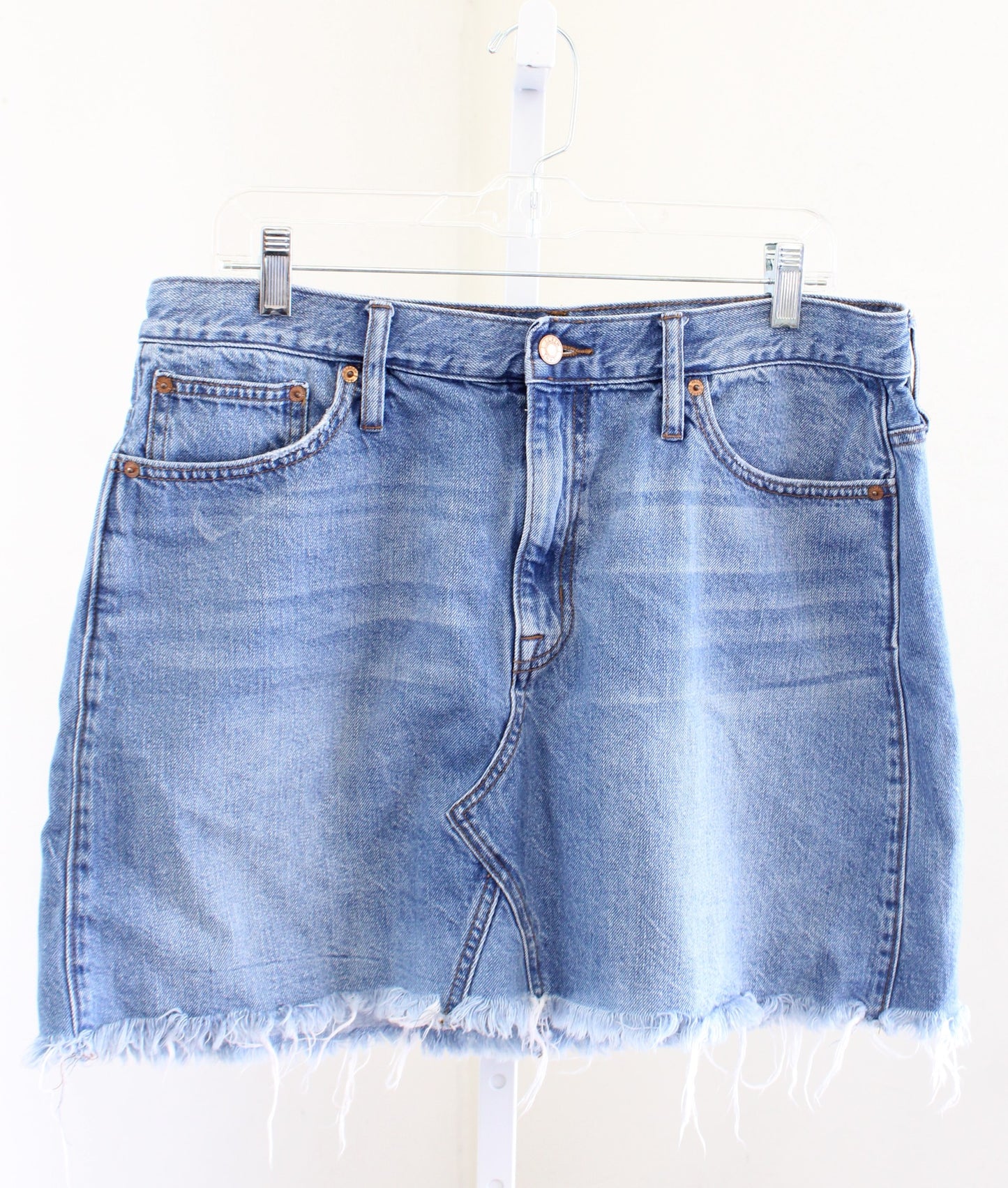 J Crew Jeans Womens Denim Skirt in Birch Wash Size 32 Frayed Hem