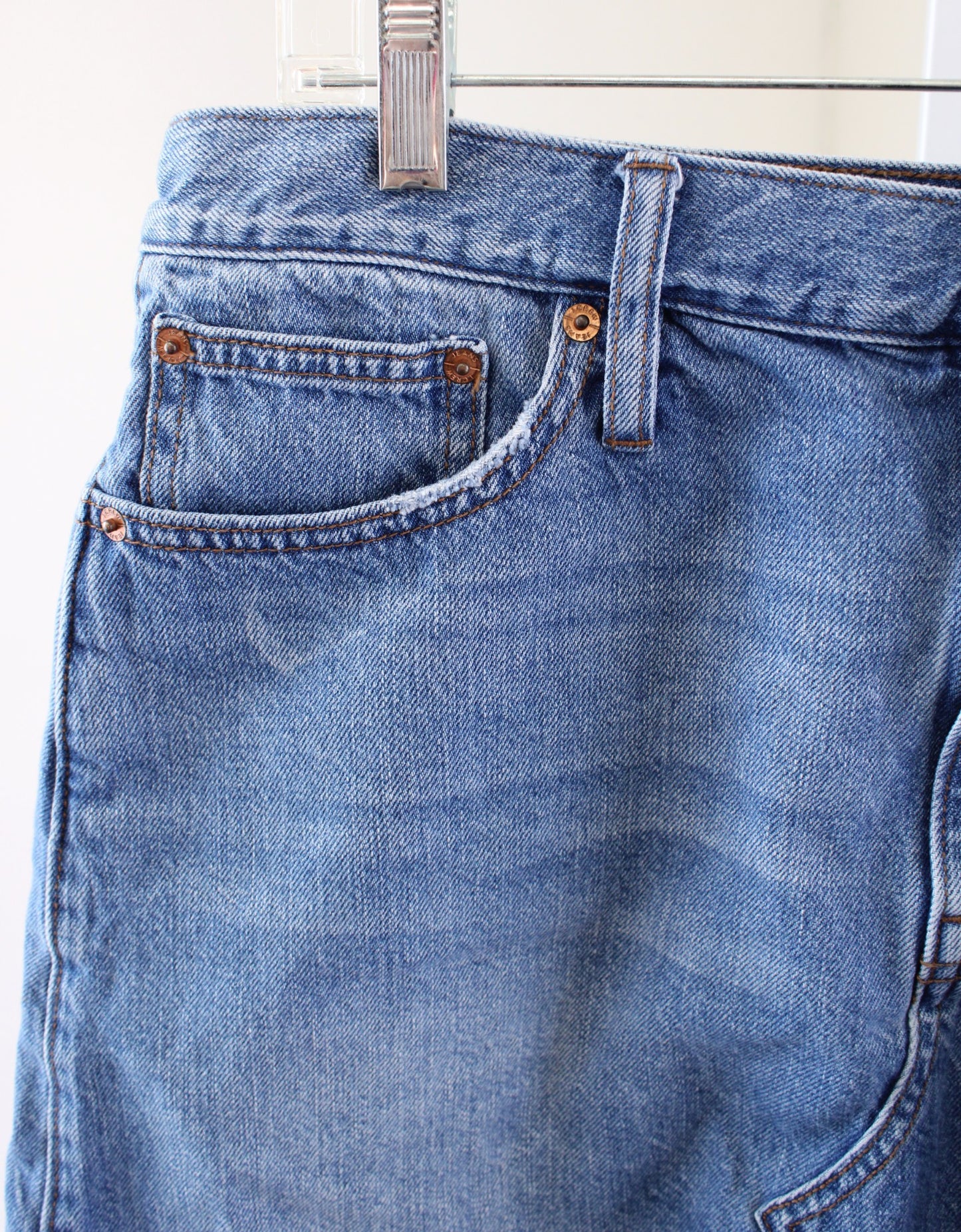 J Crew Jeans Womens Denim Skirt in Birch Wash Size 32 Frayed Hem