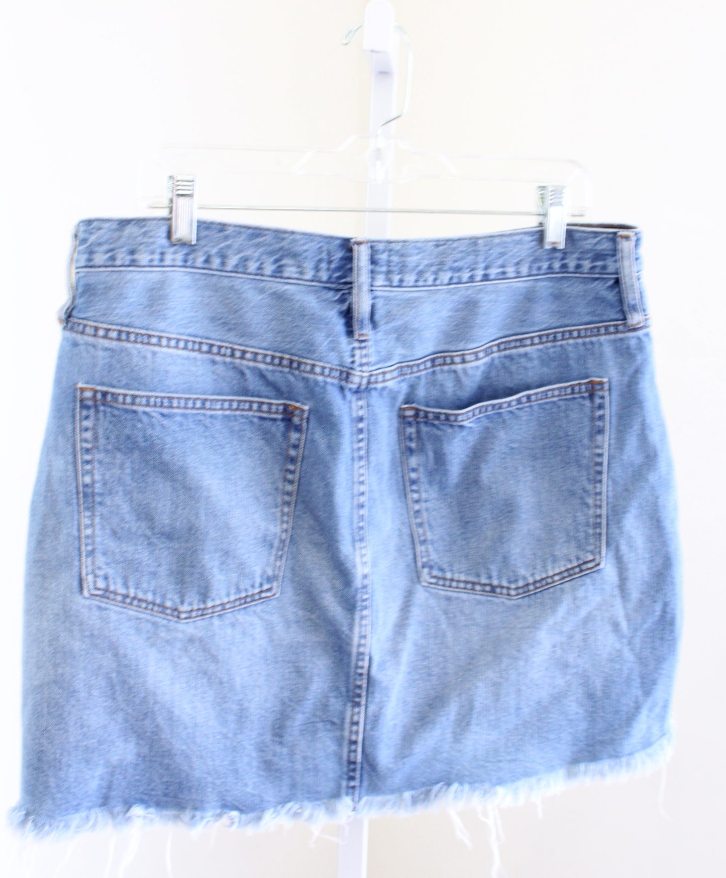 J Crew Jeans Womens Denim Skirt in Birch Wash Size 32 Frayed Hem