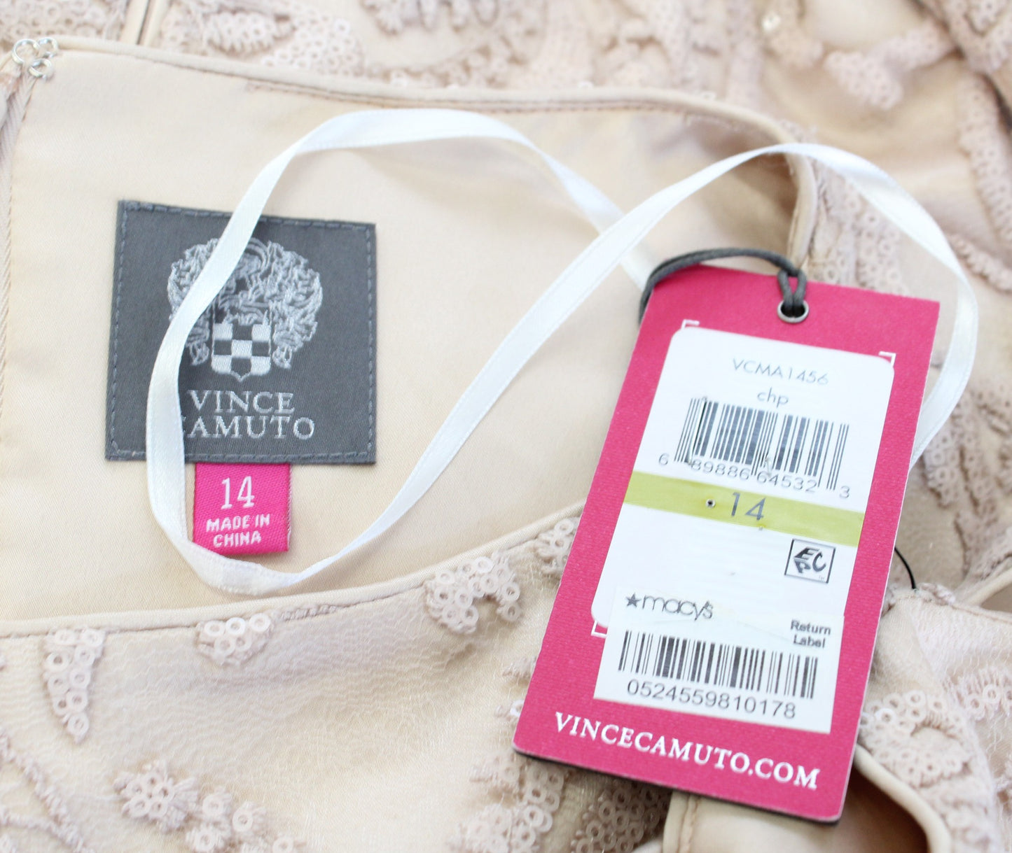 NWT Vince Camuto Champagne Embroidered Sequin Lace Cocktail Party Dress Size 14