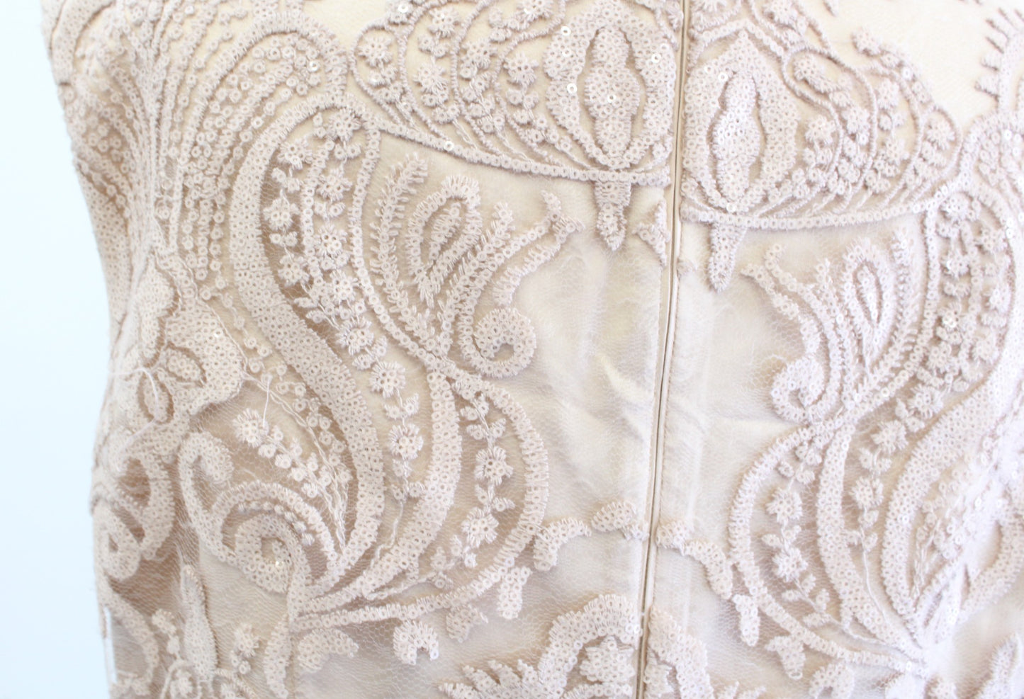 NWT Vince Camuto Champagne Embroidered Sequin Lace Cocktail Party Dress Size 14