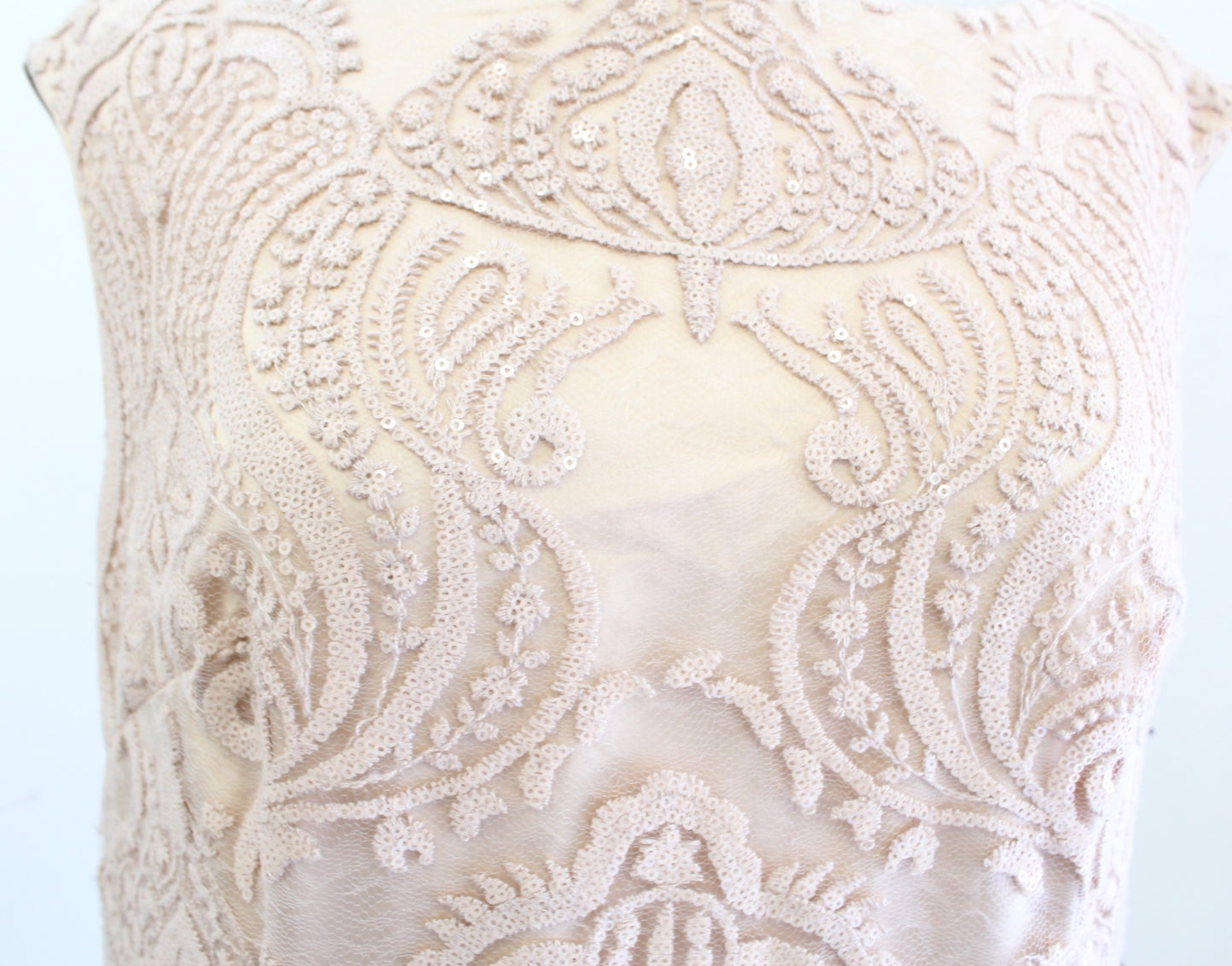 NWT Vince Camuto Champagne Embroidered Sequin Lace Cocktail Party Dress Size 14