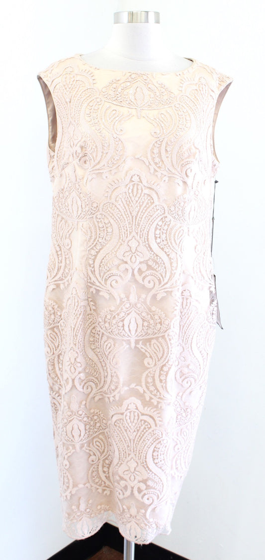 NWT Vince Camuto Champagne Embroidered Sequin Lace Cocktail Party Dress Size 14