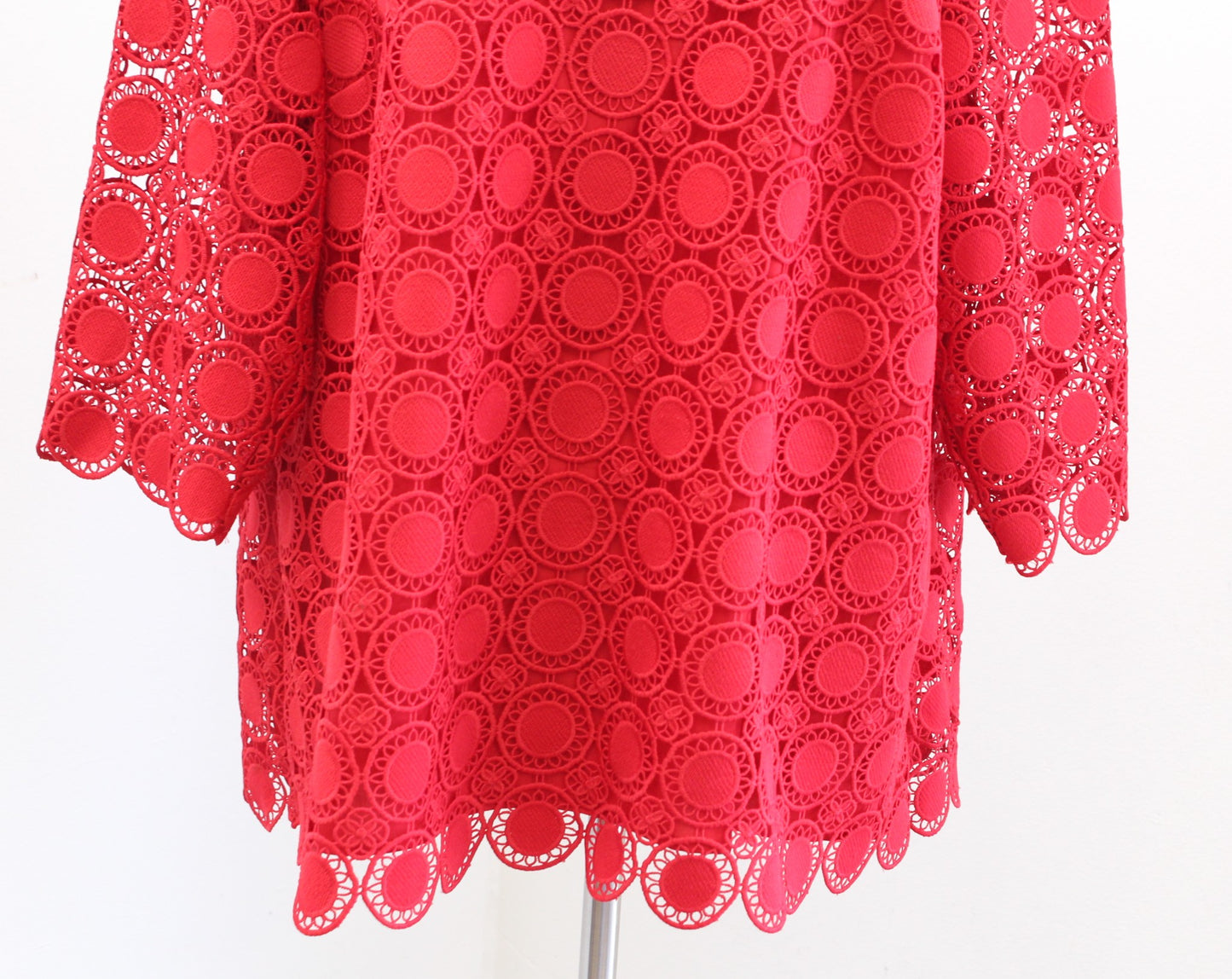 Talbots Womens Plus Red Scalloped Medallion Textured Top Blouse Size 2x