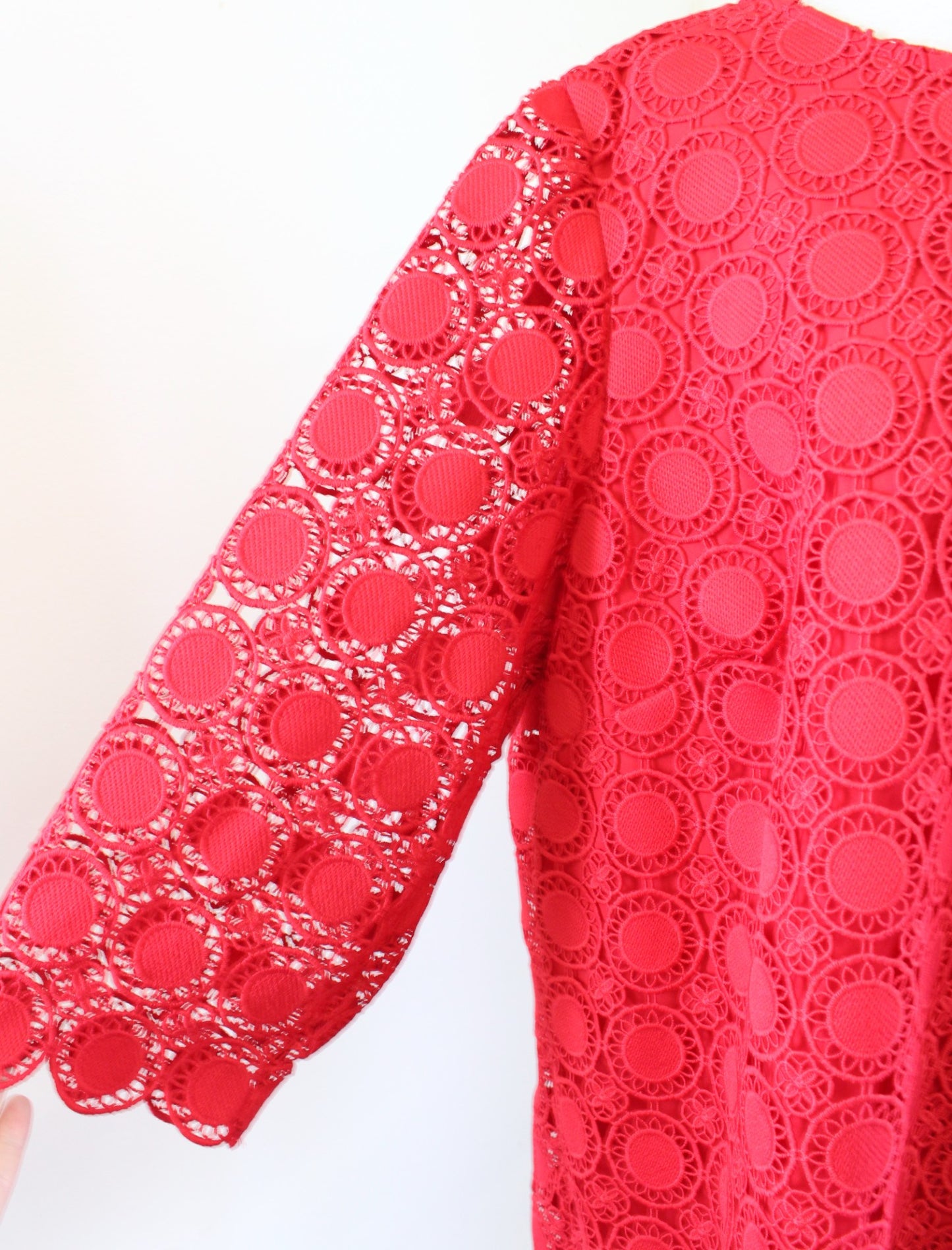 Talbots Womens Plus Red Scalloped Medallion Textured Top Blouse Size 2x