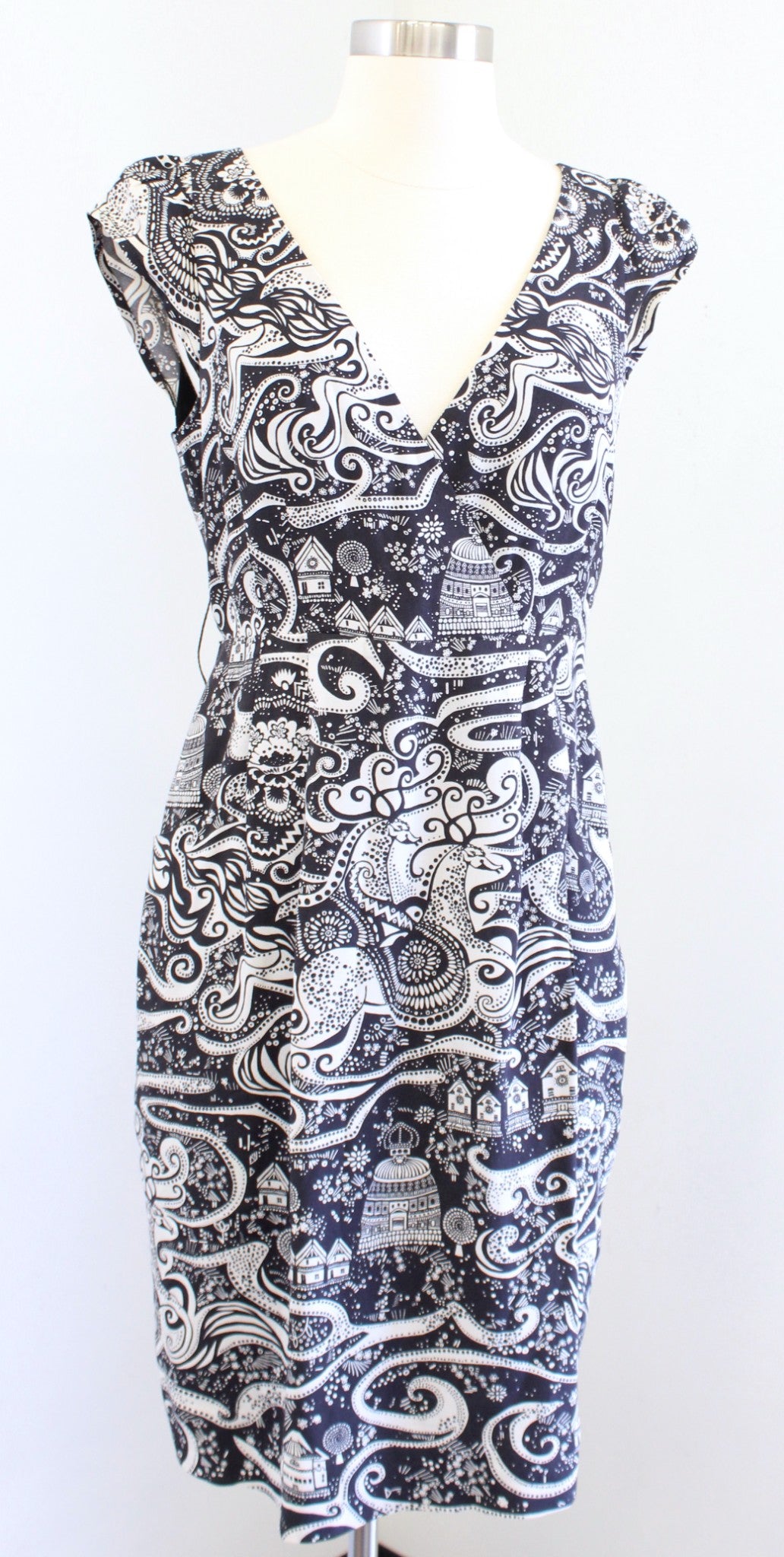 Moulinette Soeurs Anthropologie Swirling Villages Novelty Print Sheath Dress 4