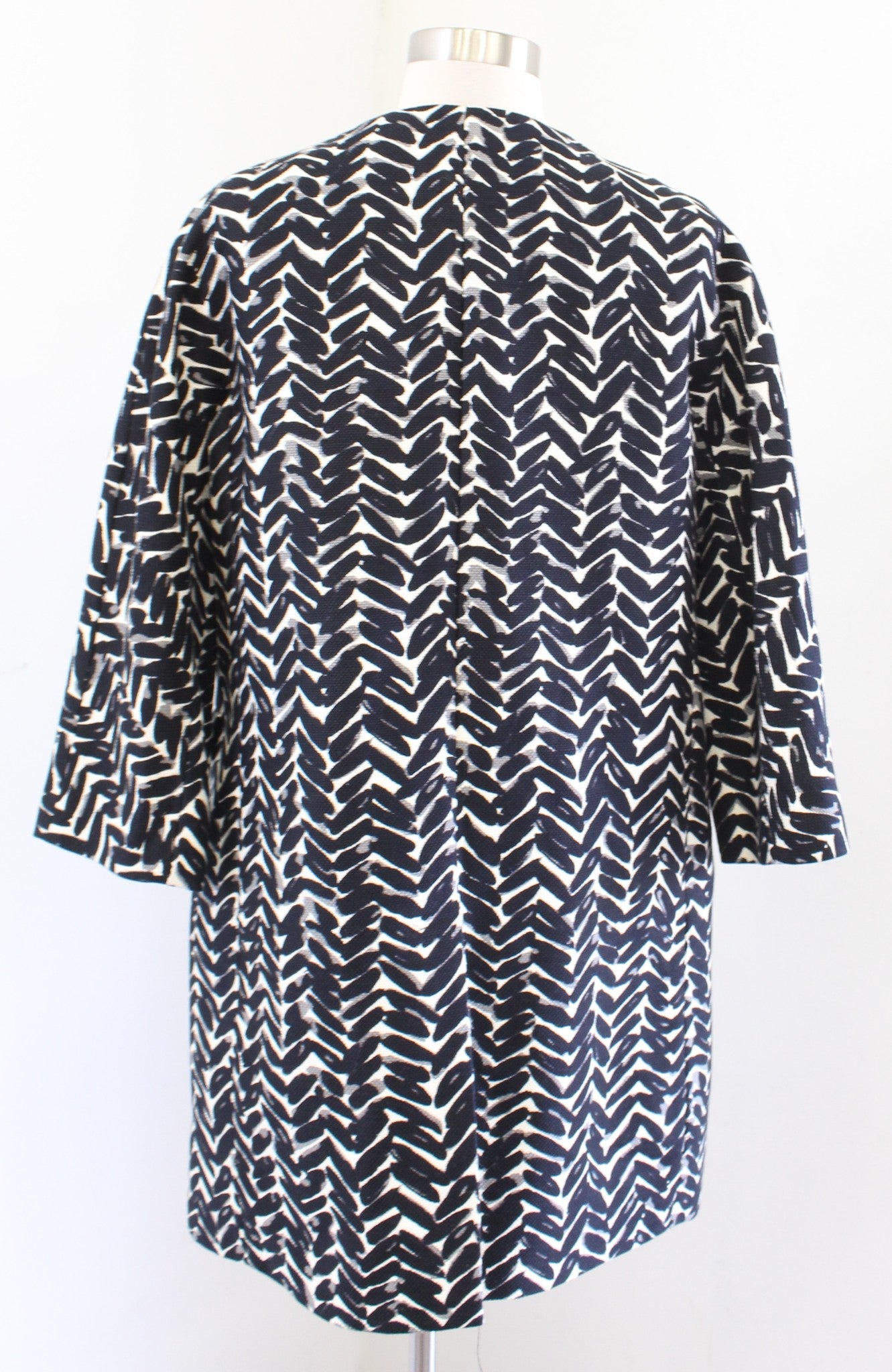 Talbots Womens Black Cream Herringbone Print Car Coat Longline Jacket Size 8