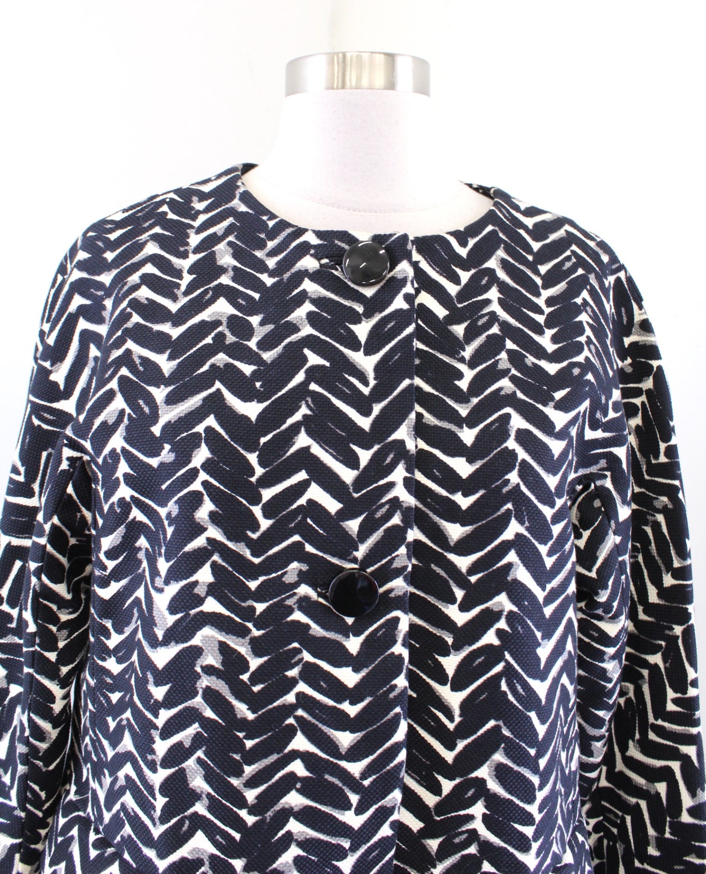 Talbots Womens Black Cream Herringbone Print Car Coat Longline Jacket Size 8