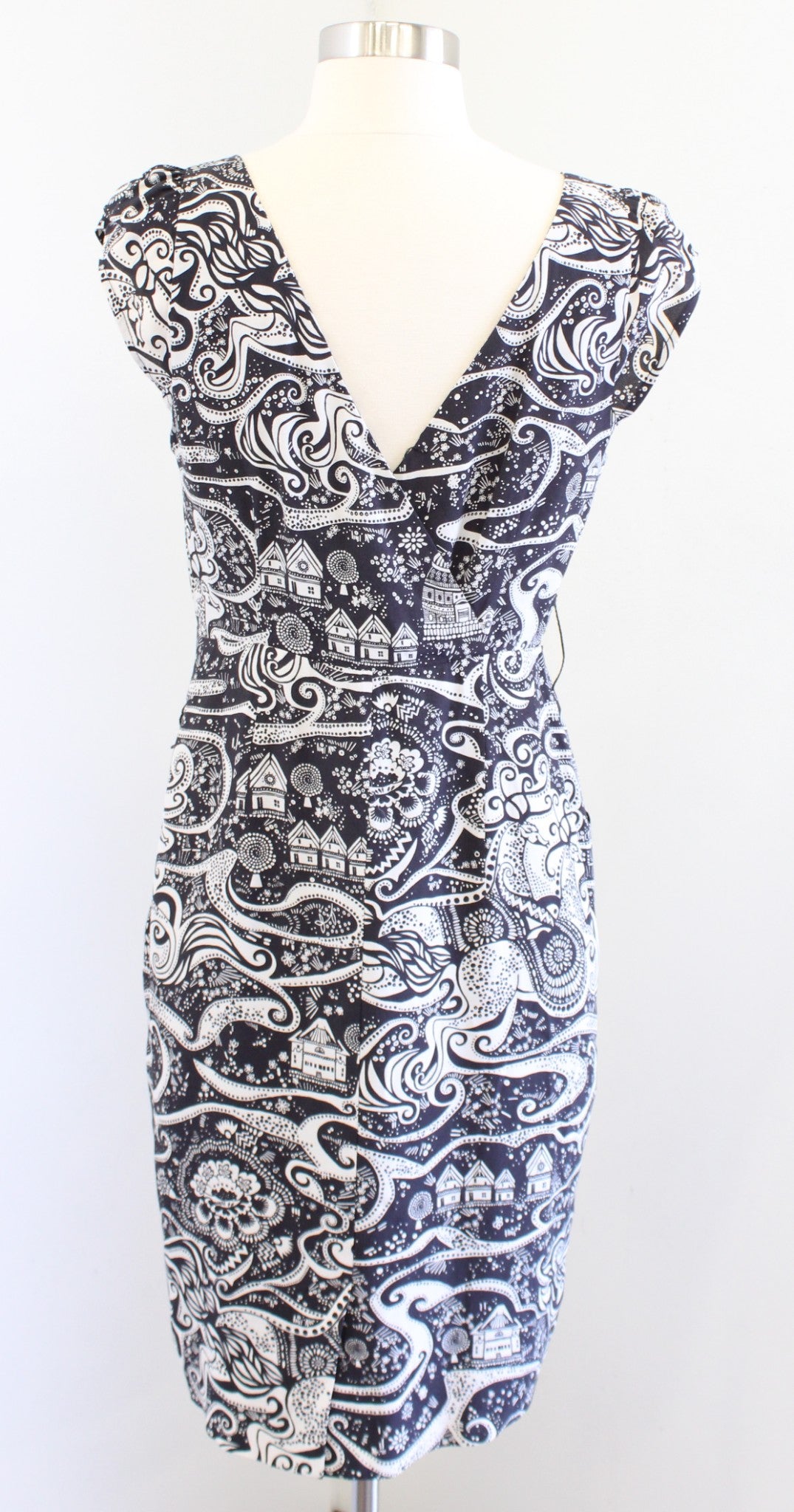 Moulinette Soeurs Anthropologie Swirling Villages Novelty Print Sheath Dress 4