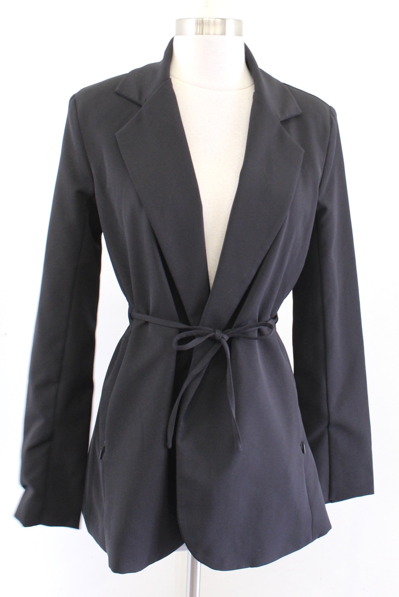 Athleta Solid Black Endless Permatwill Blazer Size 0 Cinched Tie Waist Jacket