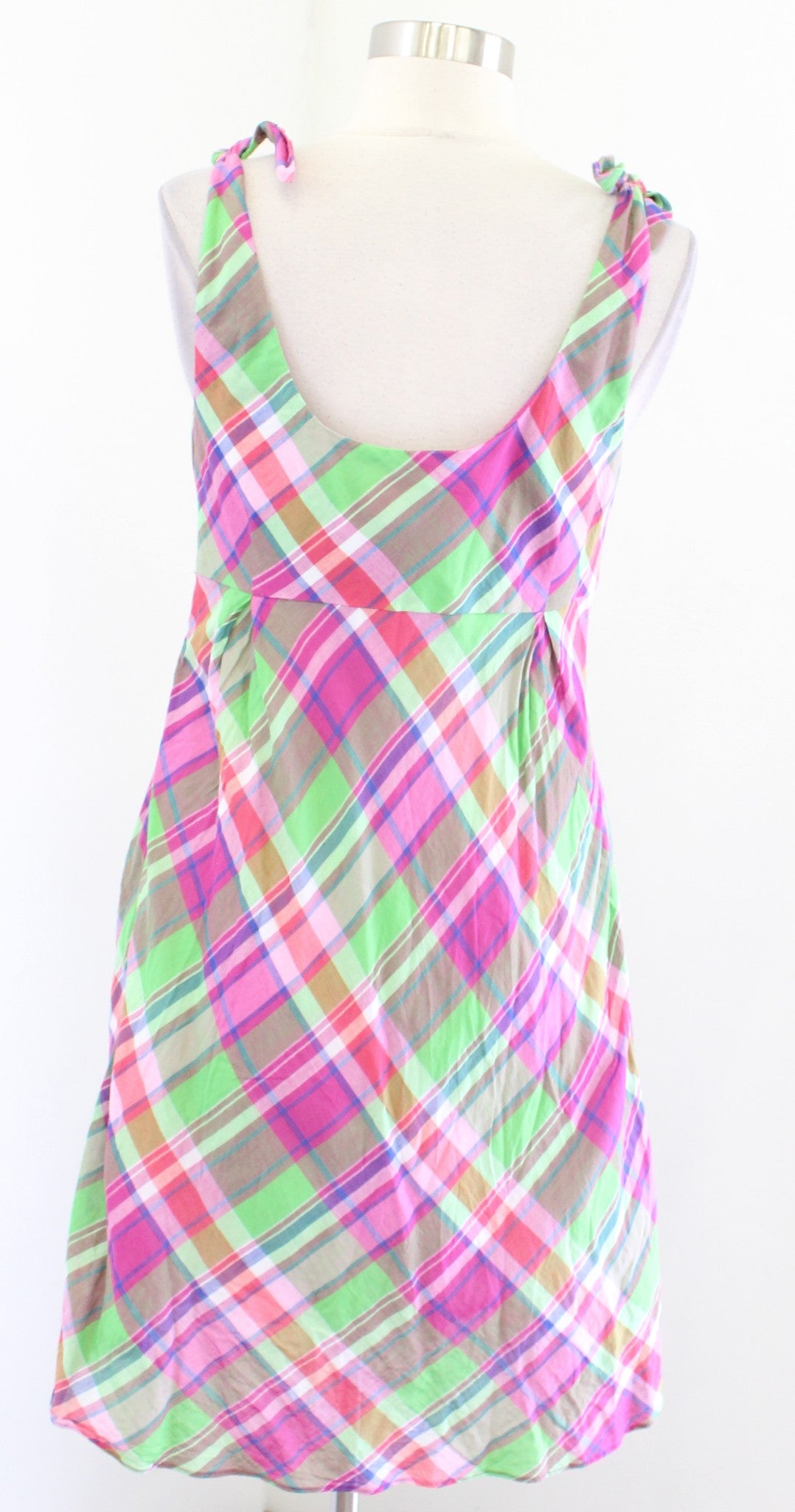 Lilly Pulitzer Pink Green Colorful Madras Plaid Tie Sleeve Dress Size 6 Sheath