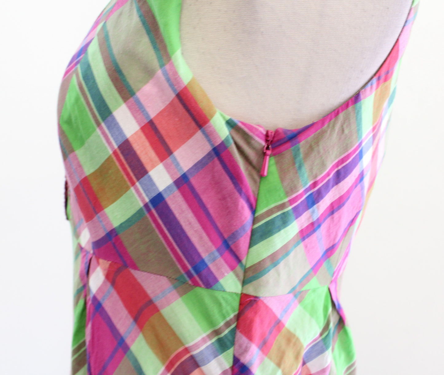 Lilly Pulitzer Pink Green Colorful Madras Plaid Tie Sleeve Dress Size 6 Sheath